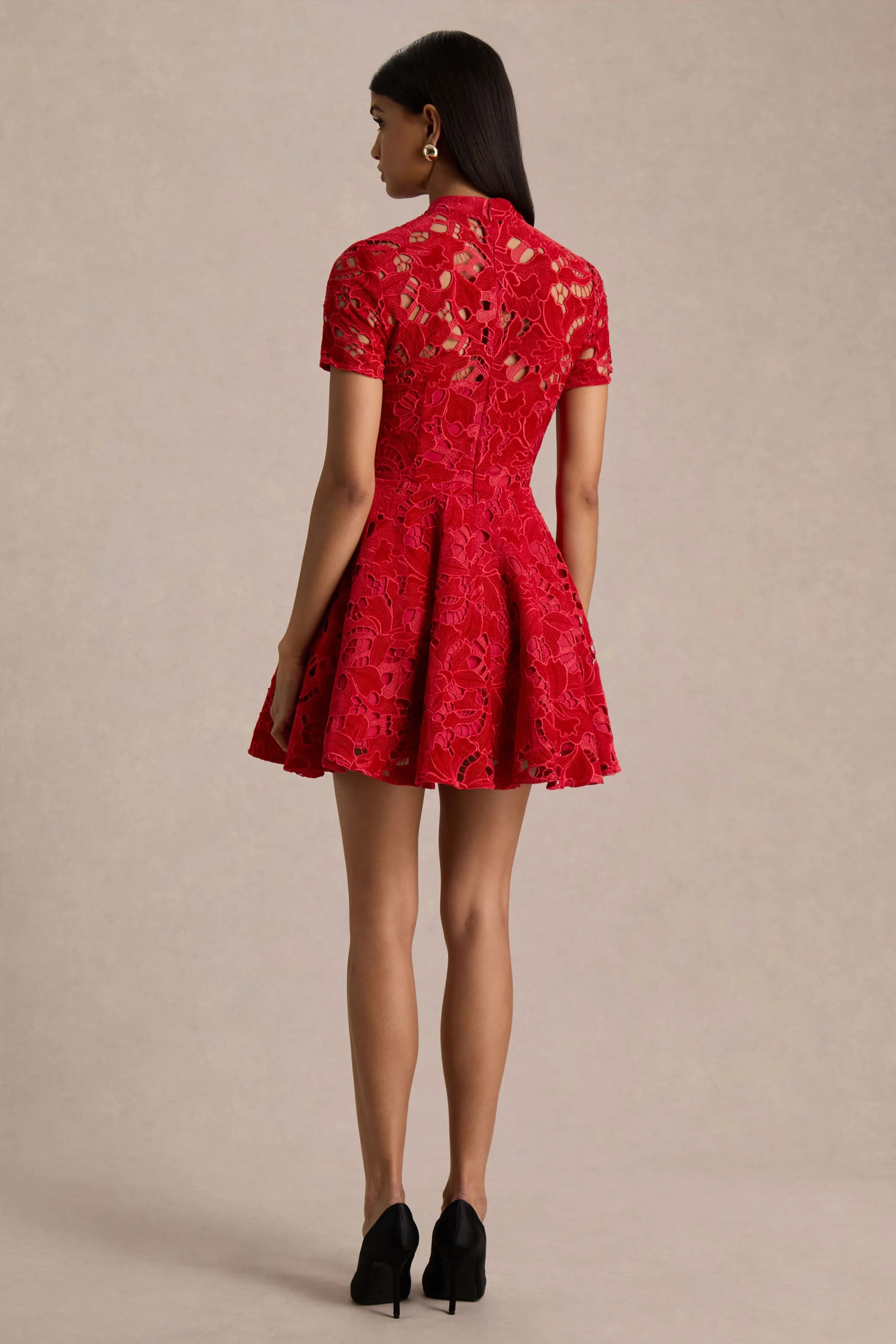 Roam | Red Lace High-Neck Mini Dress sold by Club L London product image thumbnail 2