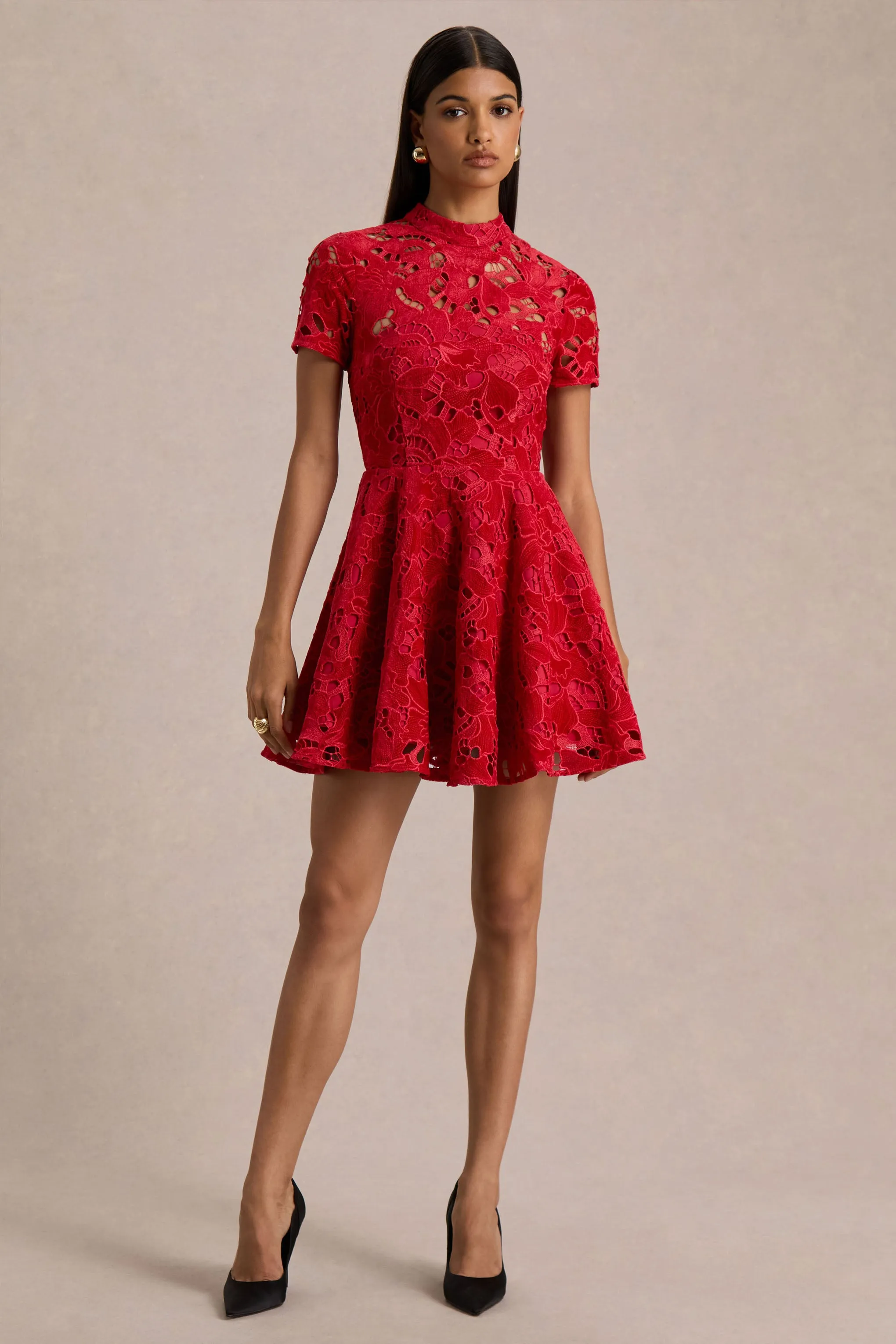 Roam | Red Lace High-Neck Mini Dress sold by Club L London product image thumbnail 4
