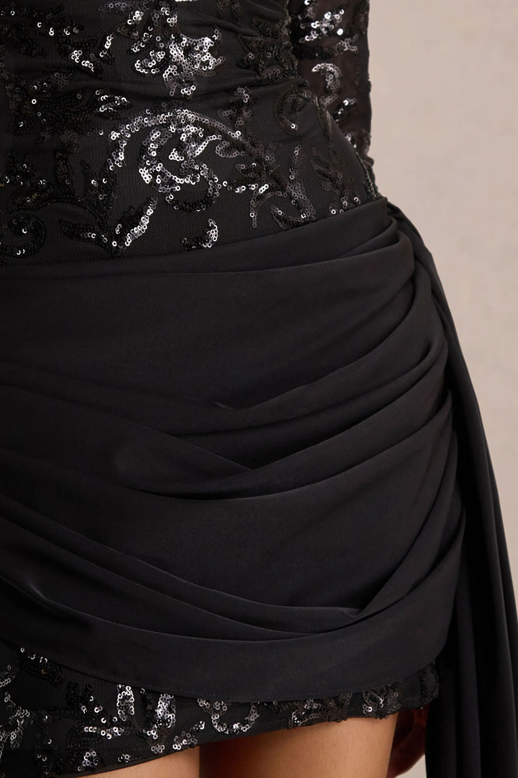 Florecita | Black Embellished Lace Crew-Neck Mini Dress With Sash Detail sold by Club L London product image thumbnail 3