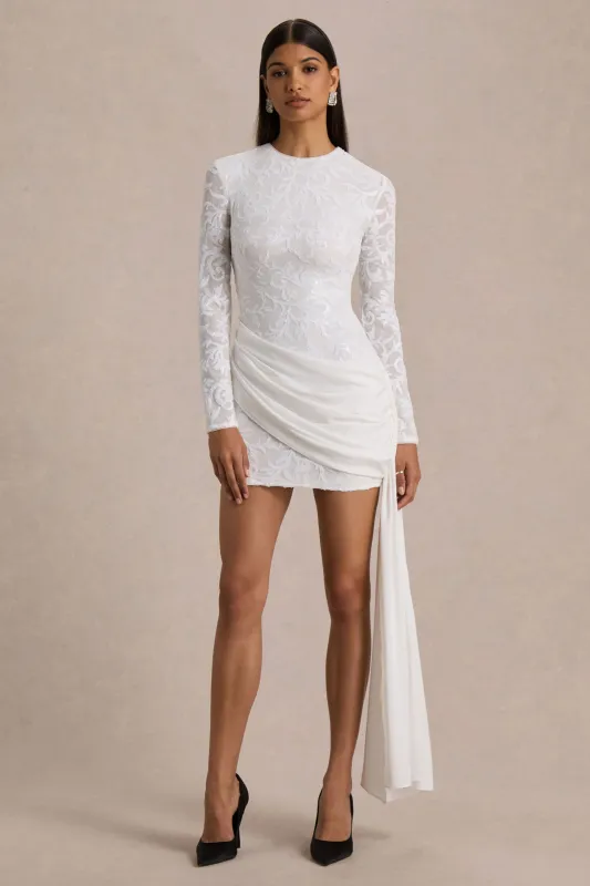 Florecita | White Embellished Lace Mini Dress With Sash Detail sold by Club L London