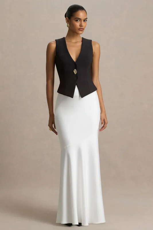 Lilah | Cream Satin Maxi Skirt sold by Club L London