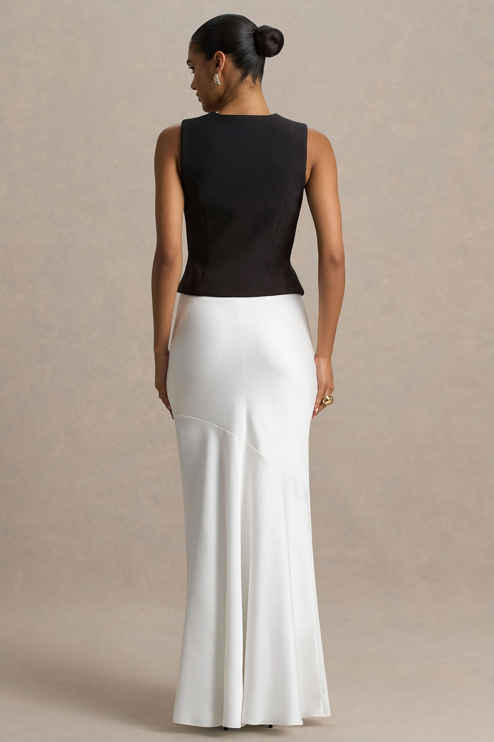 Lilah | Cream Satin Maxi Skirt sold by Club L London product image thumbnail 2