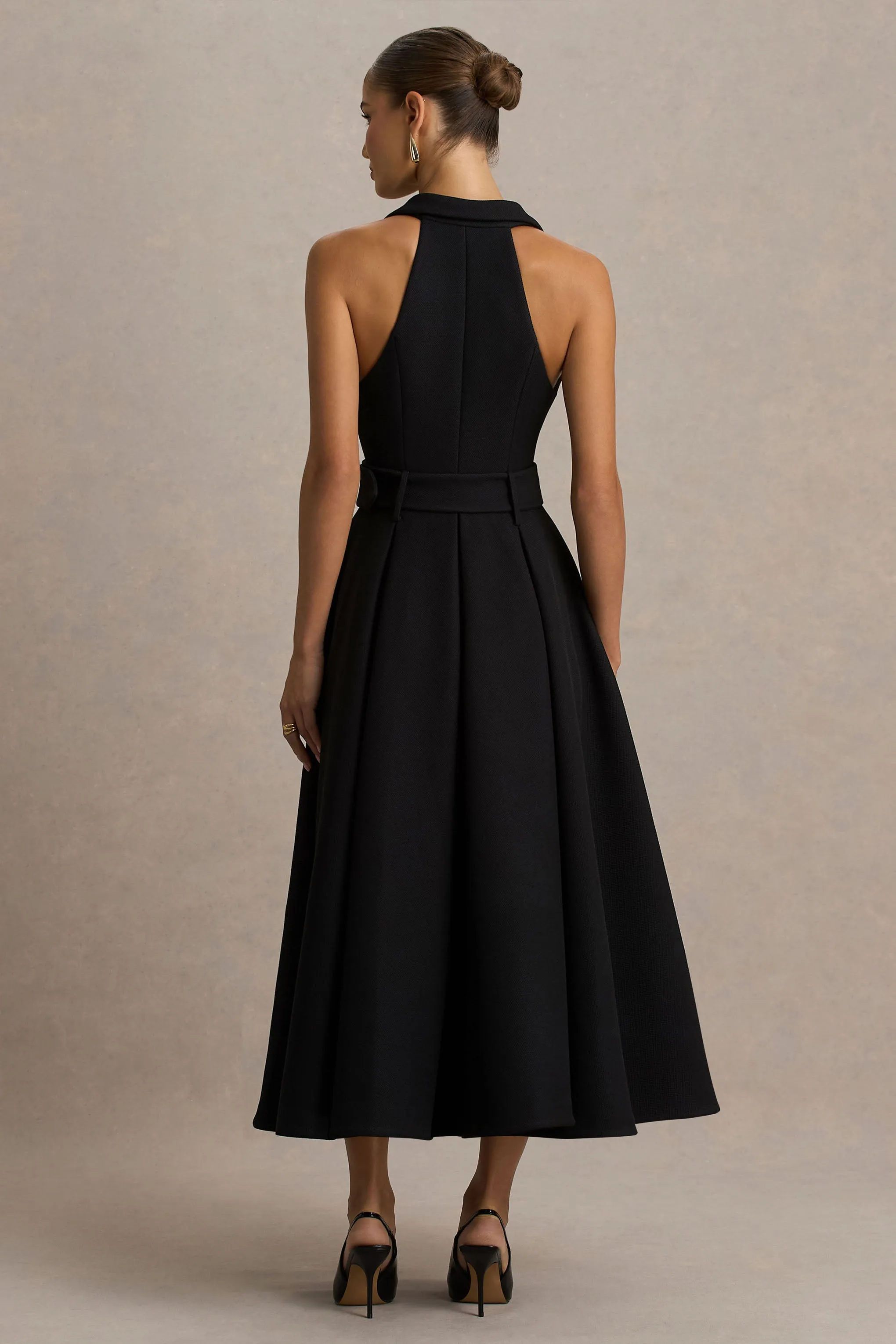Alessa | Black Plunge-Neck Tailored Midi Dress sold by Club L London product image thumbnail 5