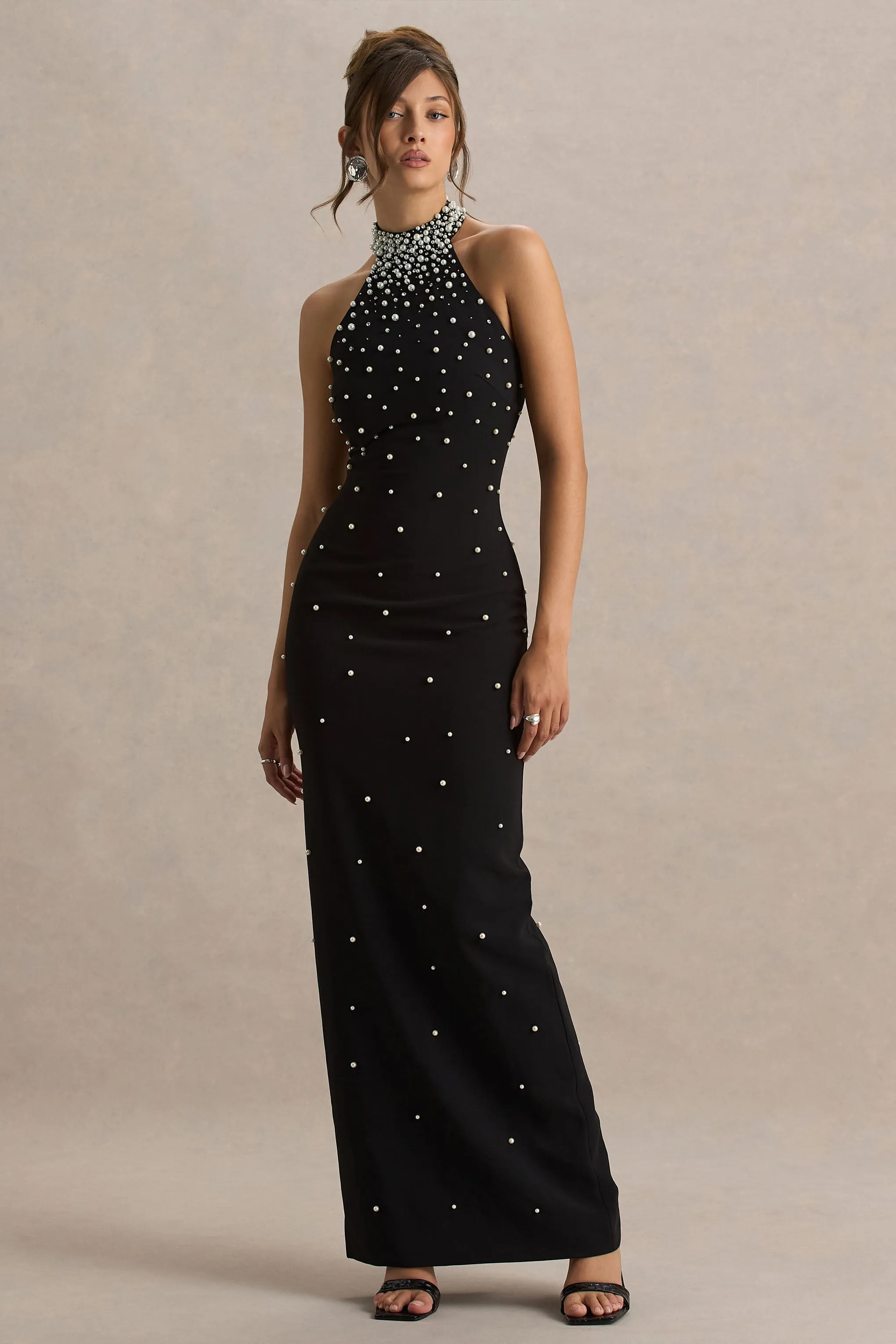 Dani | Black Hand-Embellished Halter-Neck Maxi Dress sold by Club L London product image thumbnail 5