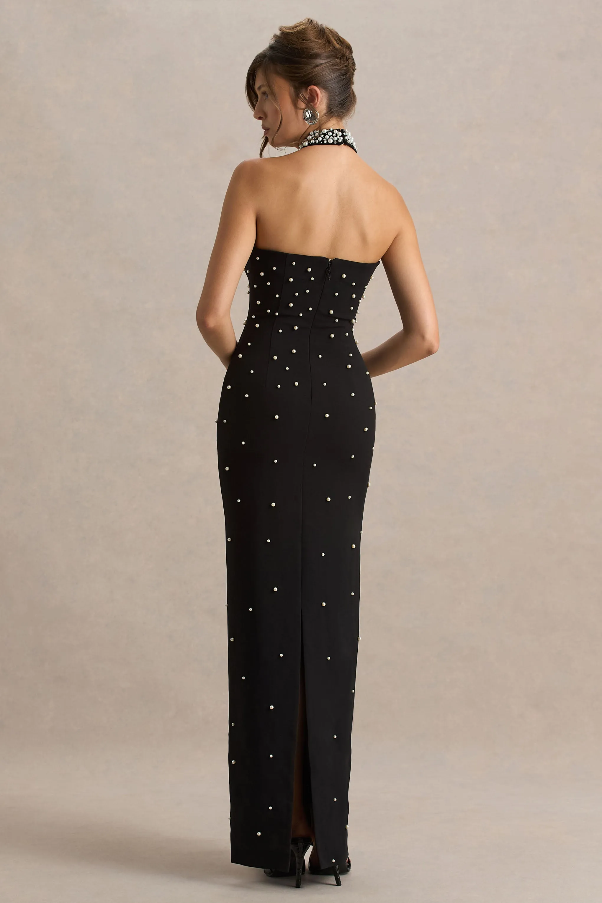 Dani | Black Hand-Embellished Halter-Neck Maxi Dress sold by Club L London product image thumbnail 2