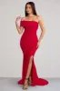 Forever & Always | Red One Shoulder Ruched Fishtail Maxi Dress sold by Club L London
