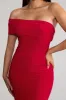 Forever & Always | Red One Shoulder Ruched Fishtail Maxi Dress sold by Club L London