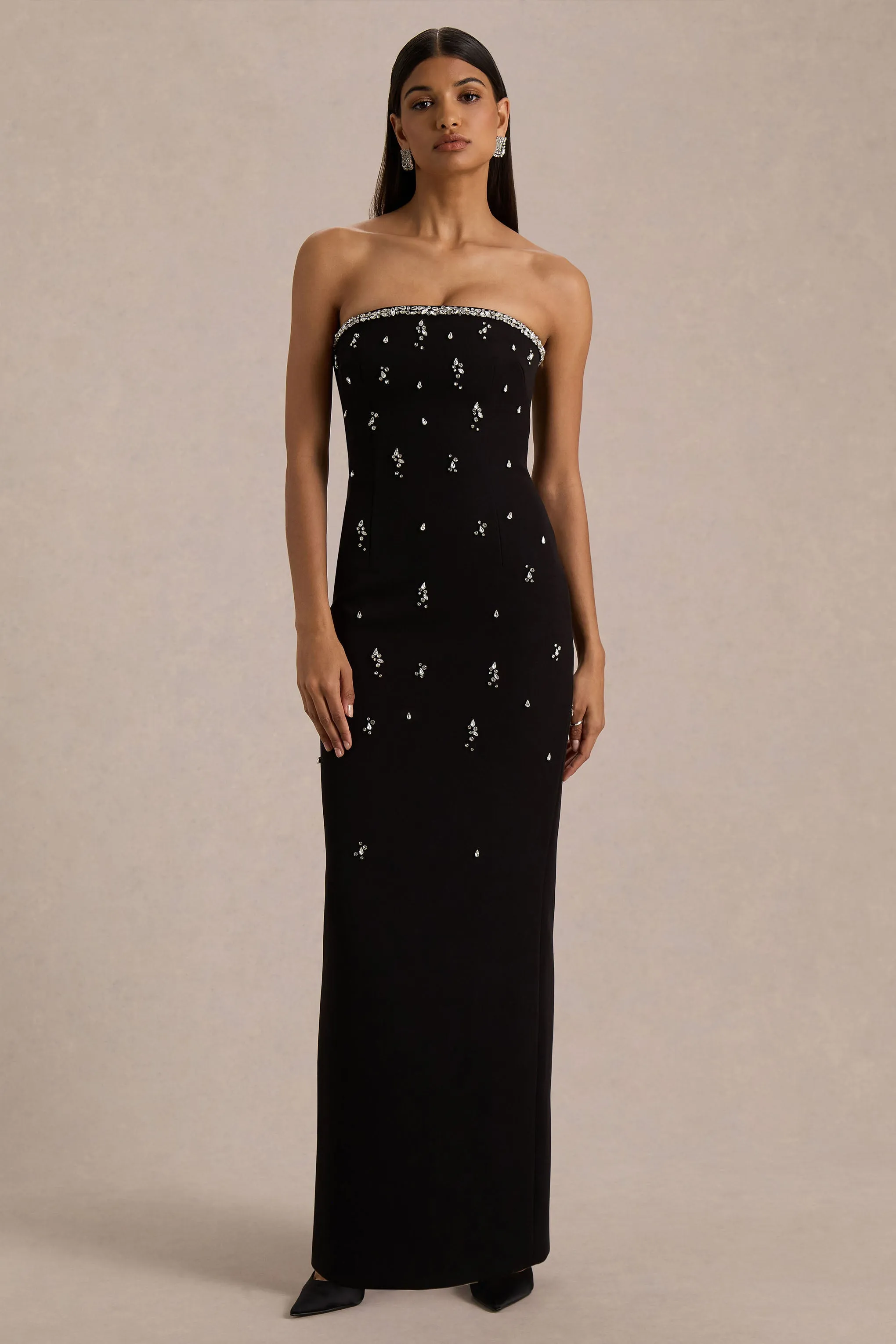 Rominia | Black Bandeau Hand-Embellished Maxi Dress sold by Club L London product image thumbnail 3