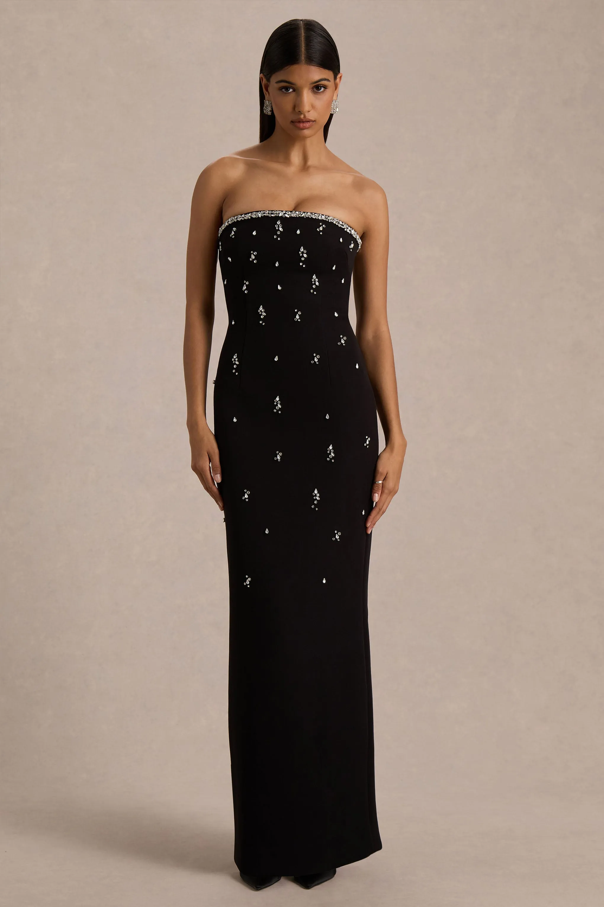Rominia | Black Bandeau Hand-Embellished Maxi Dress sold by Club L London product image thumbnail 2