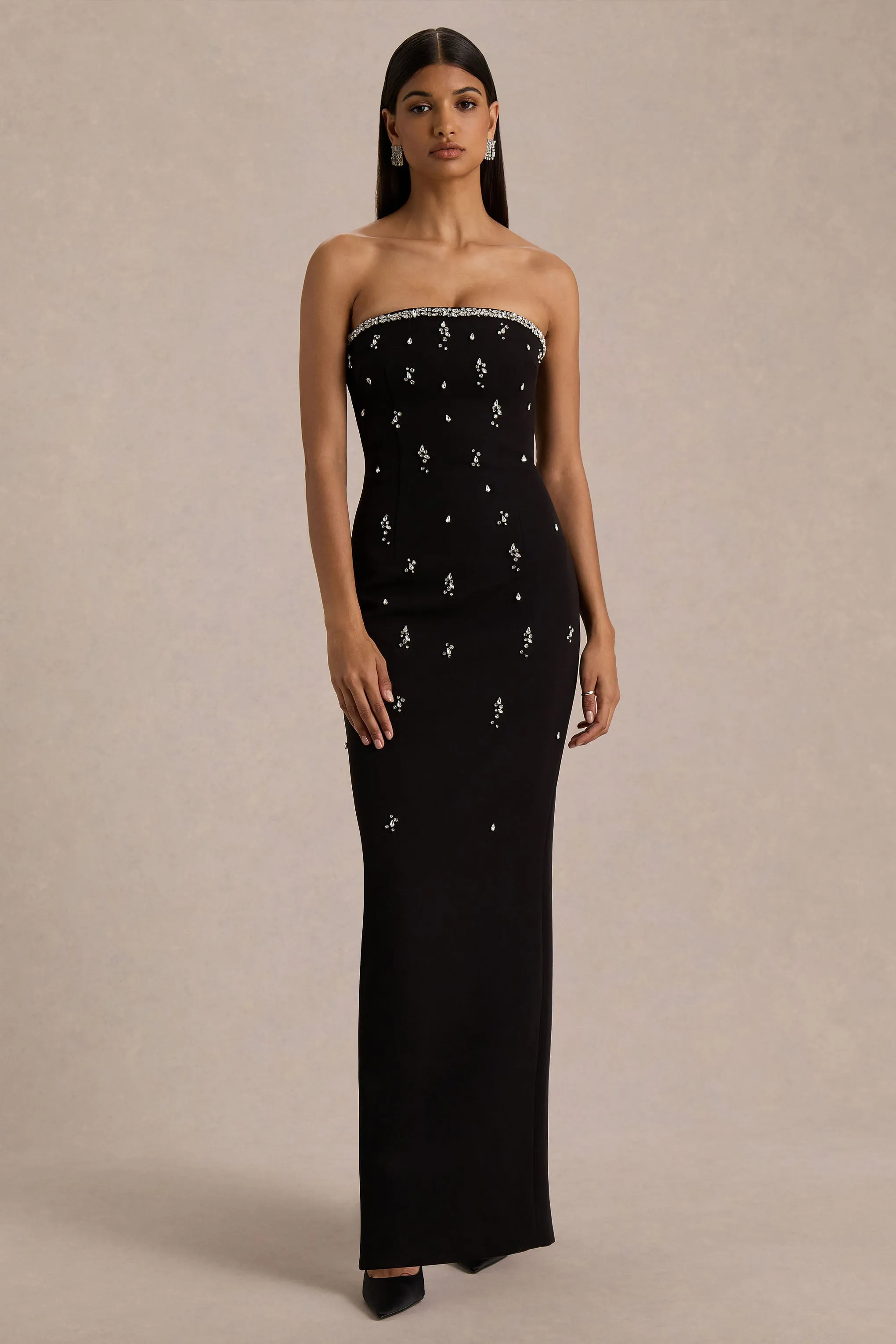 Rominia | Black Bandeau Hand-Embellished Maxi Dress sold by Club L London product image thumbnail 5