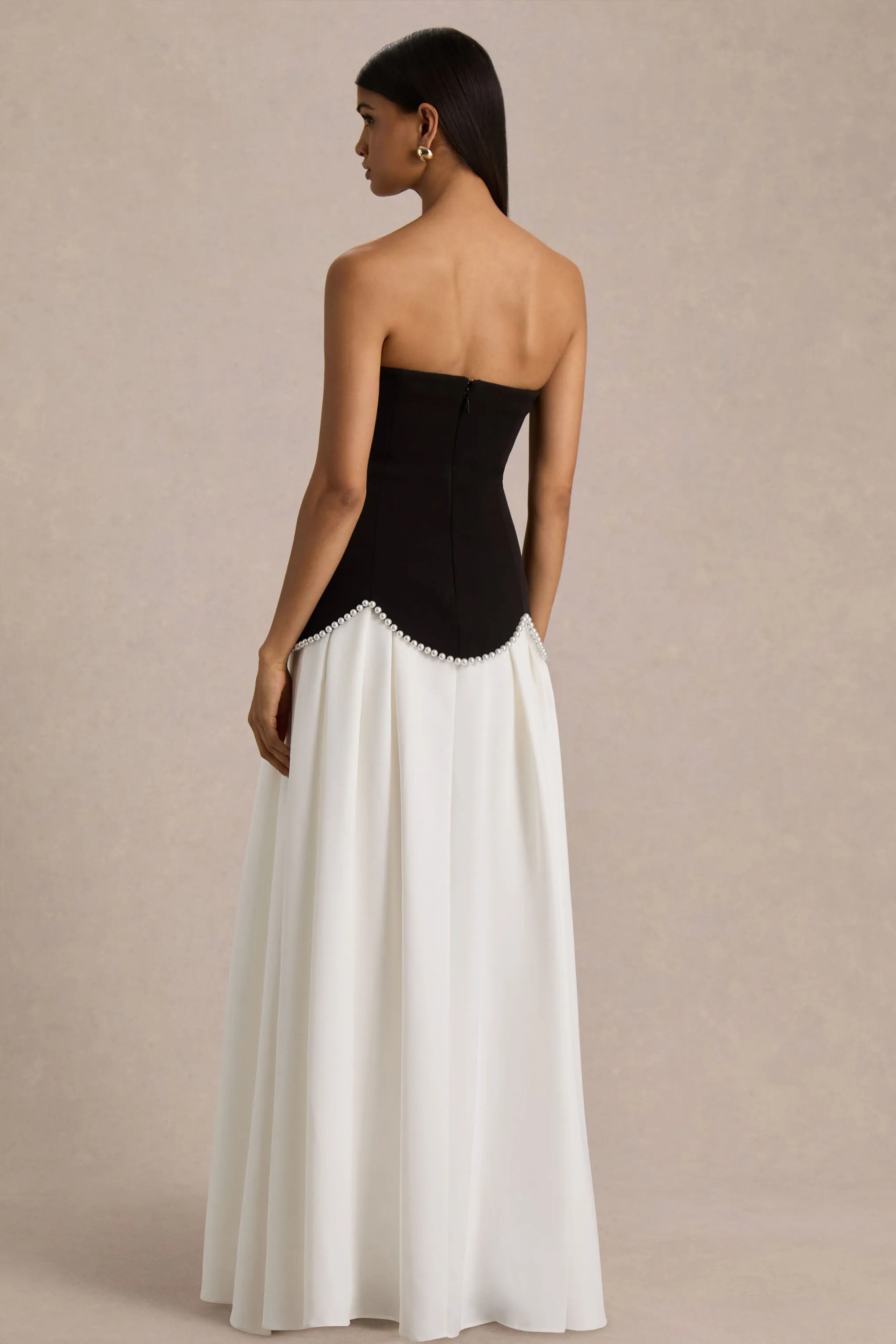 Wendy | Black And White Maxi Dress With Drop-Waist And Pearl Embellishment sold by Club L London product image thumbnail 2