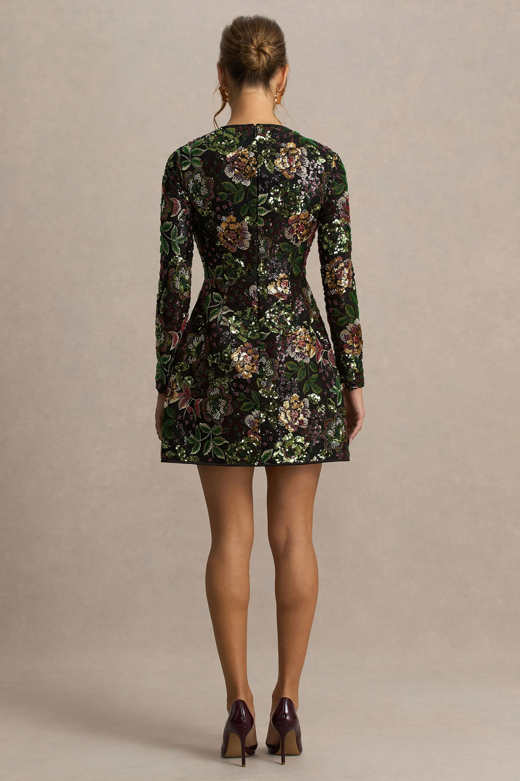Moonlit | Winter Floral Mesh And Sequin Crew-Neck Mini Dress sold by Club L London product image thumbnail 2