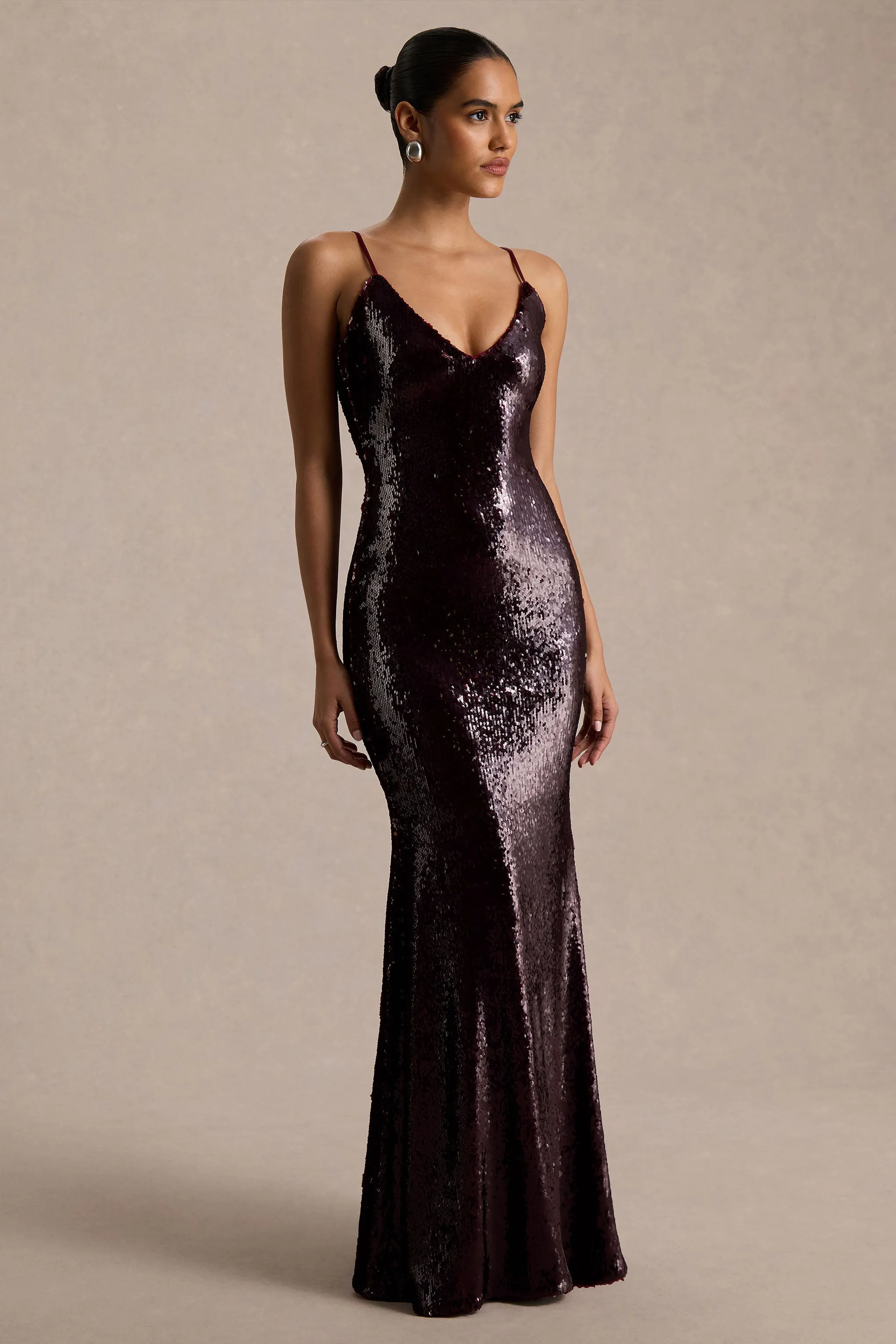 Lenor | Burgundy Plunge-Neck Maxi Dress sold by Club L London product image thumbnail 5