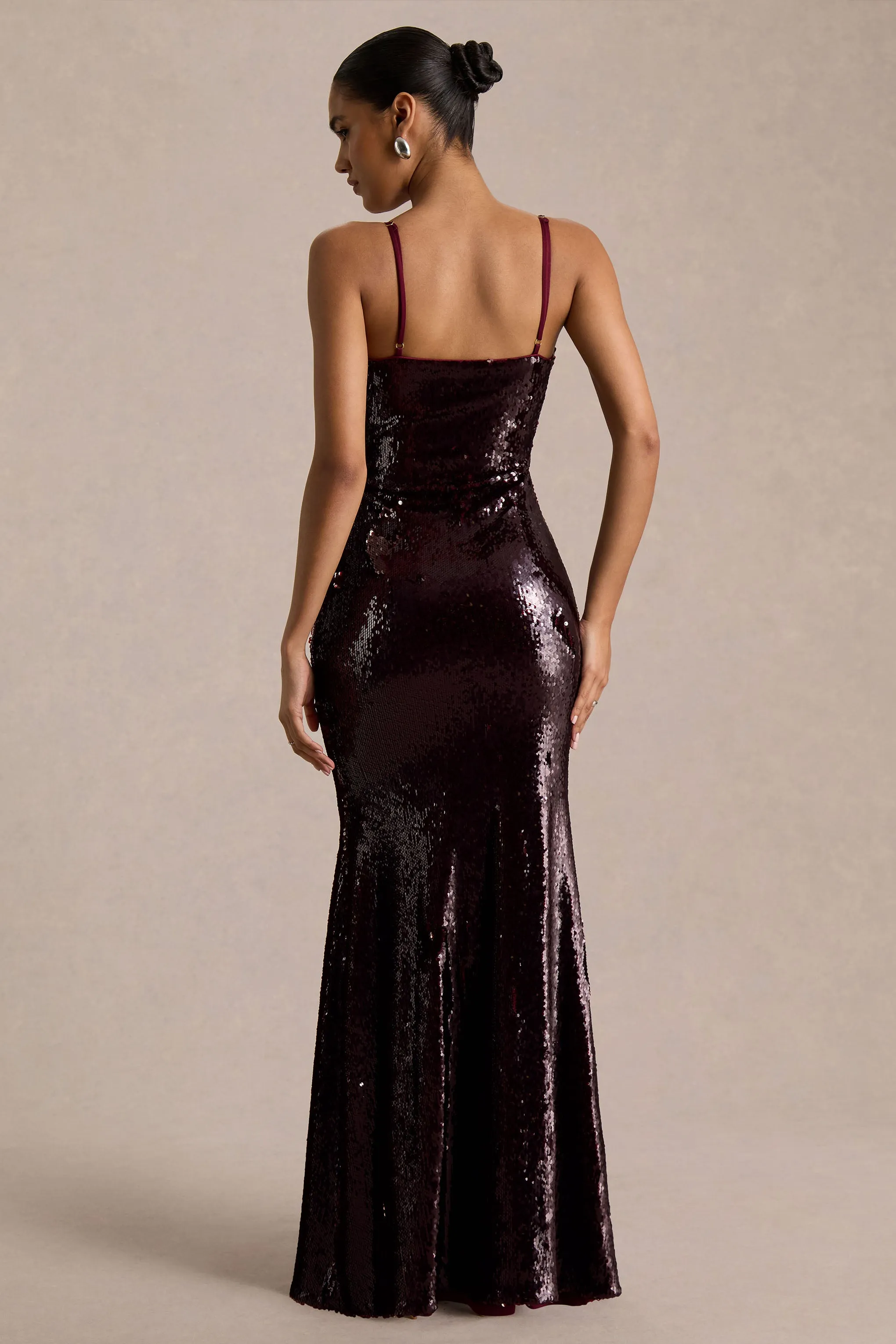 Lenor | Burgundy Plunge-Neck Maxi Dress sold by Club L London product image thumbnail 2