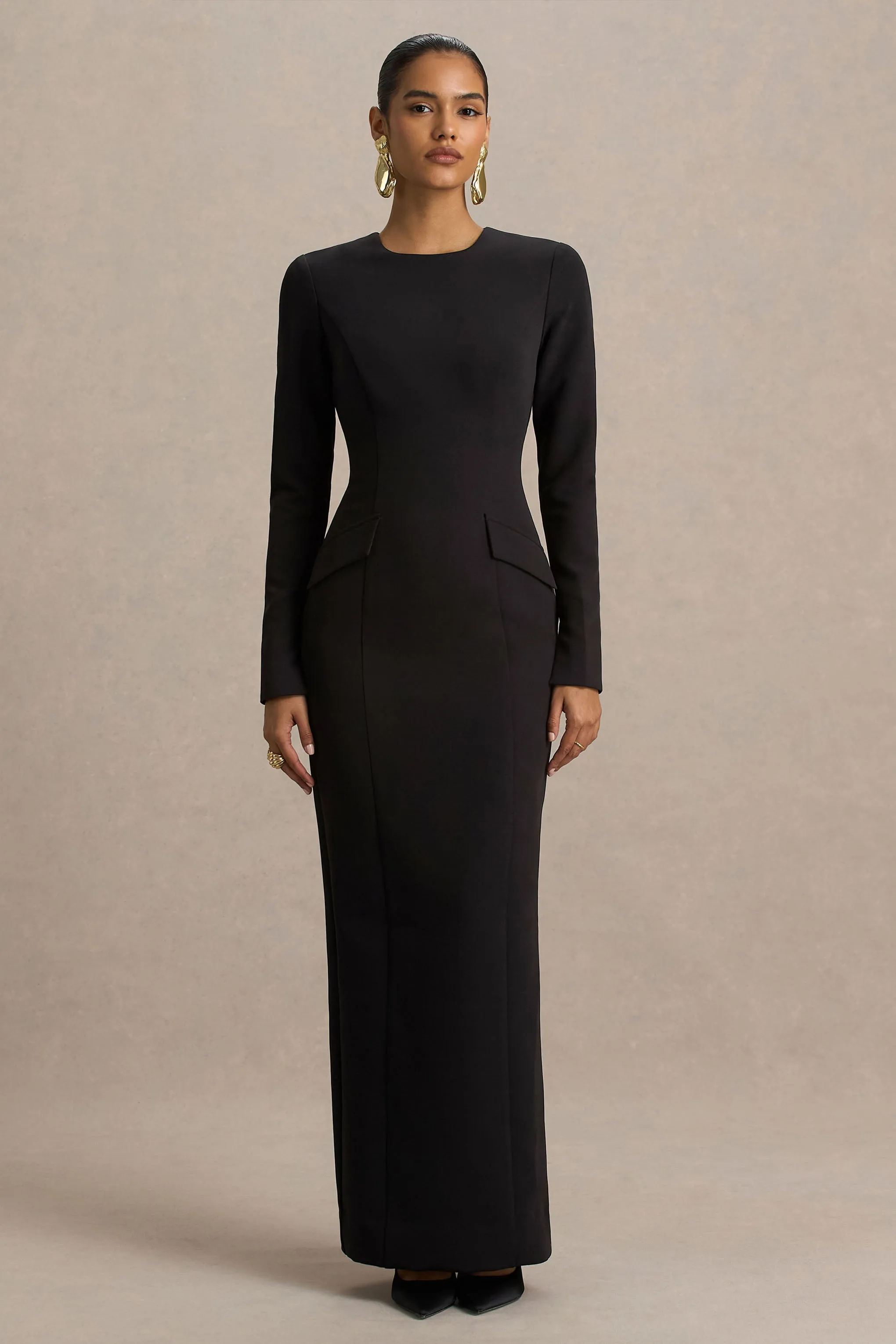 Vaila | Black High-Neck Maxi Dress sold by Club L London