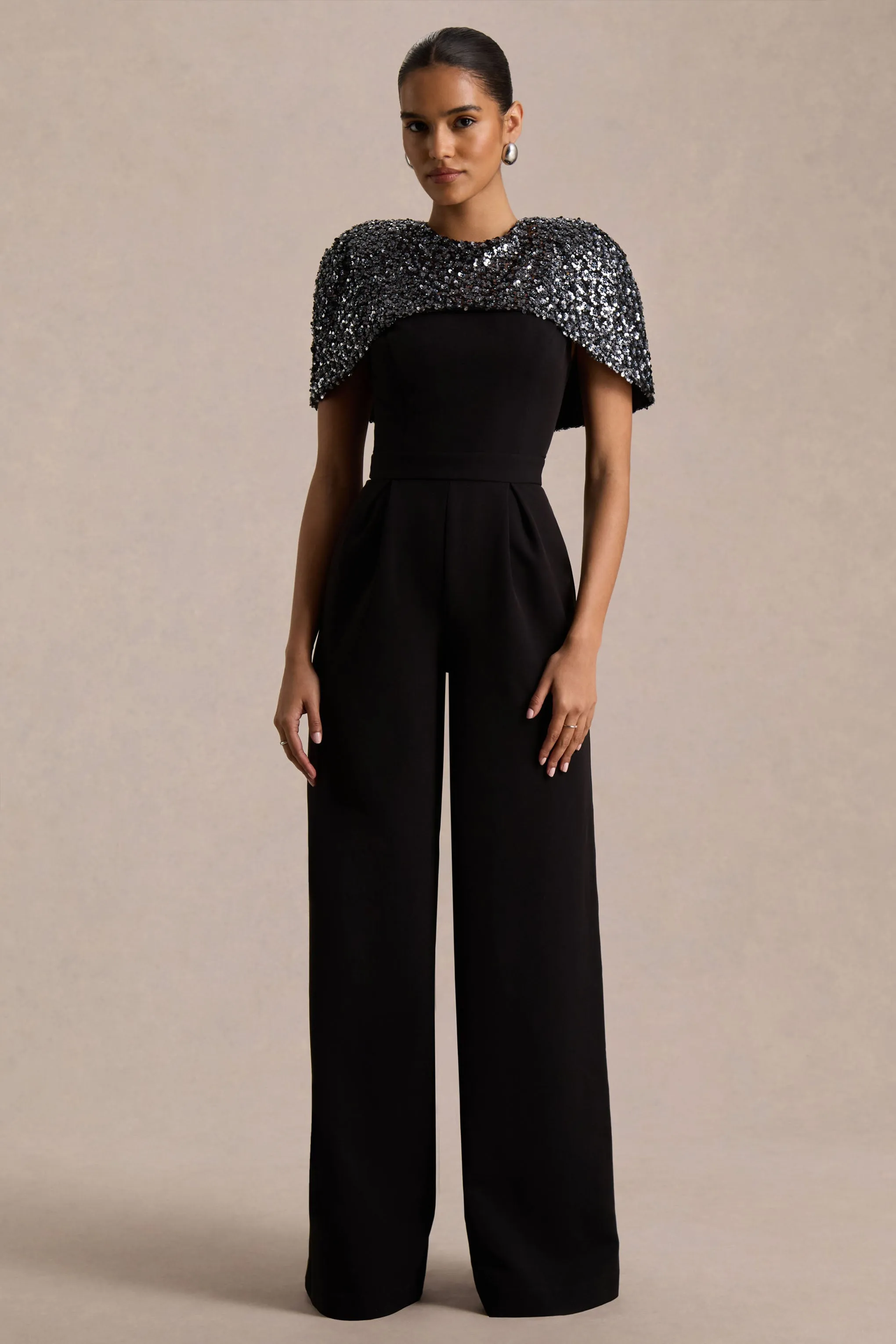 Eloriana | Black Hand-Embellished High-Neck Jumpsuit sold by Club L London product image thumbnail 4