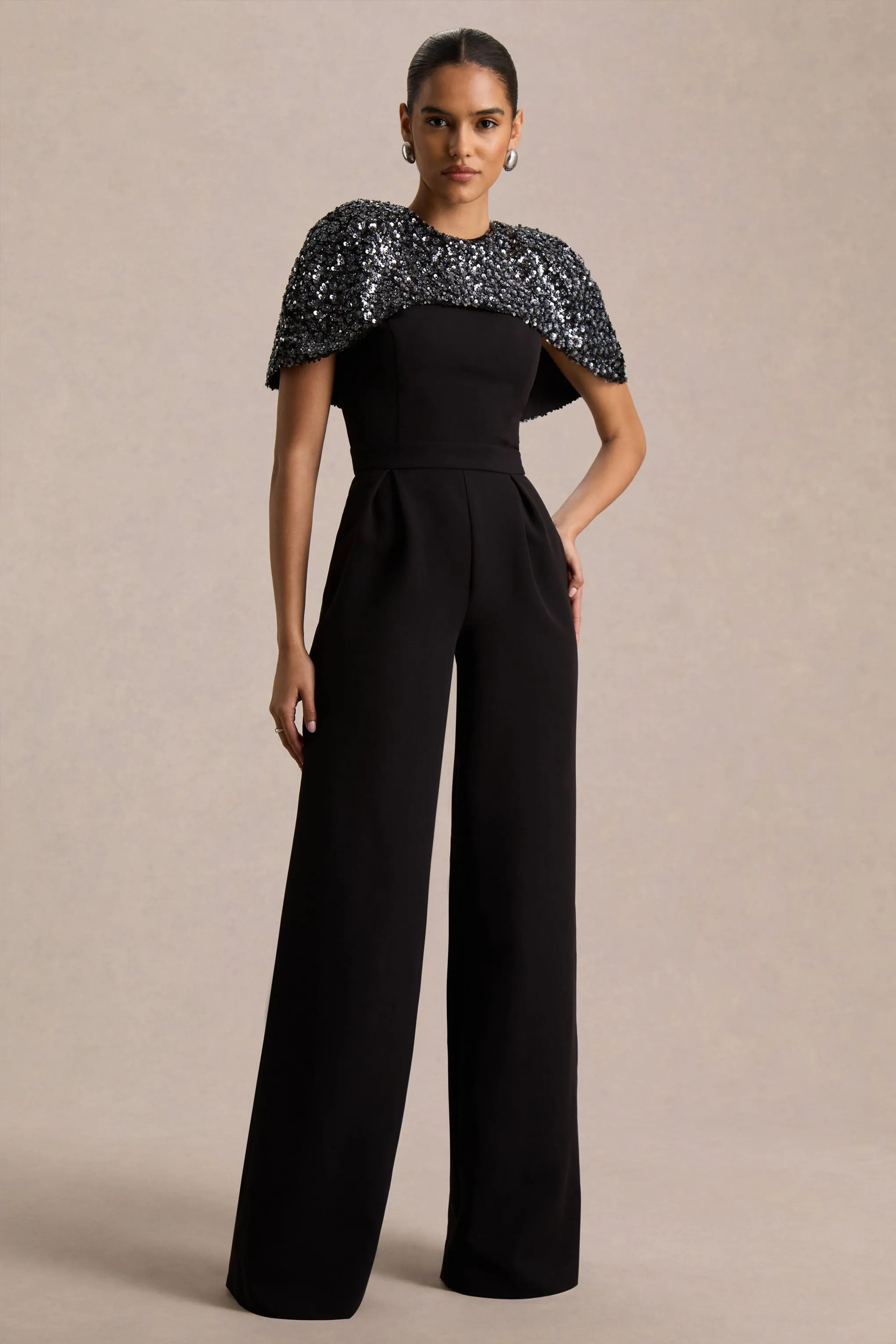 Eloriana | Black Hand-Embellished High-Neck Jumpsuit sold by Club L London product image thumbnail 5