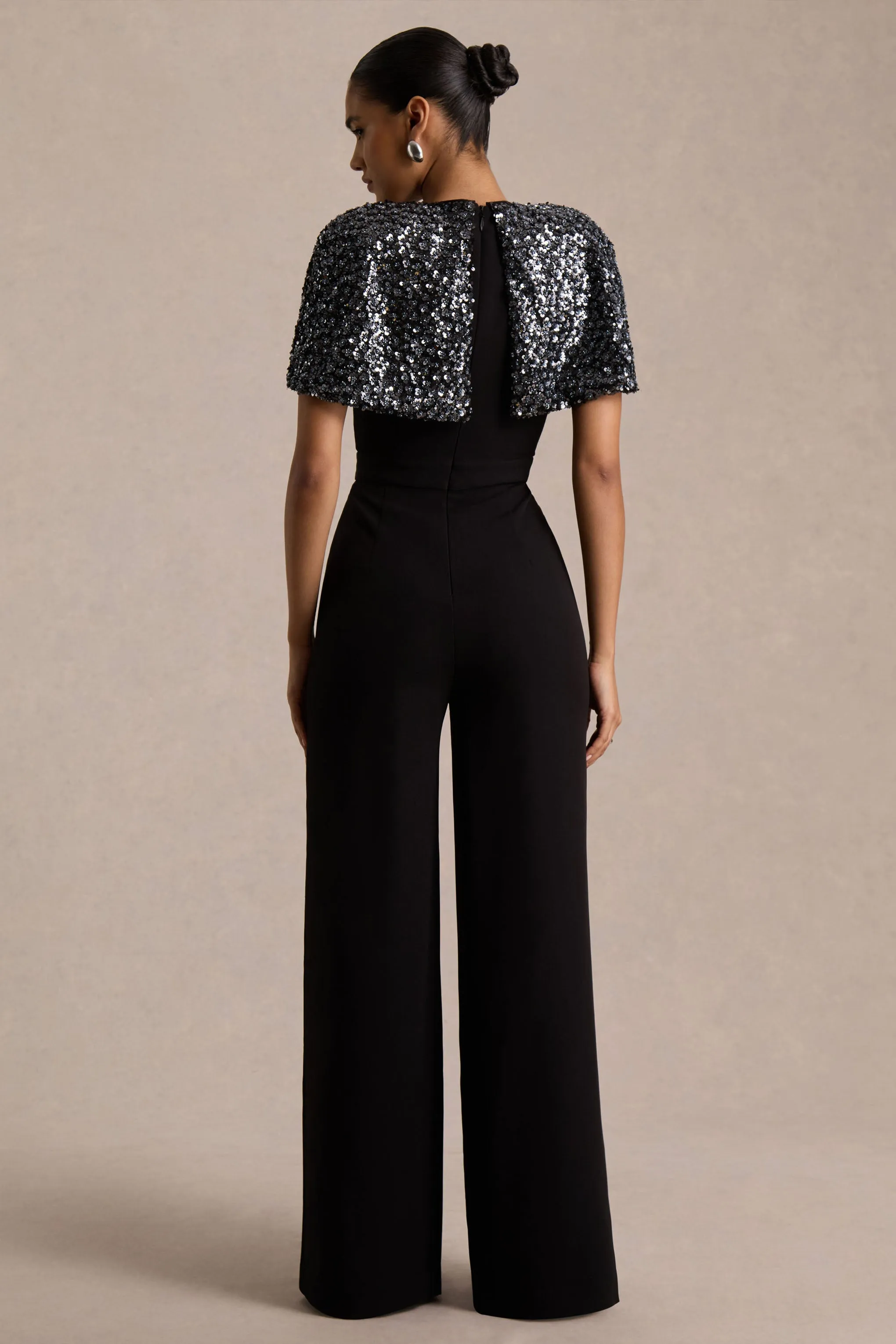 Eloriana | Black Hand-Embellished High-Neck Jumpsuit sold by Club L London product image thumbnail 2