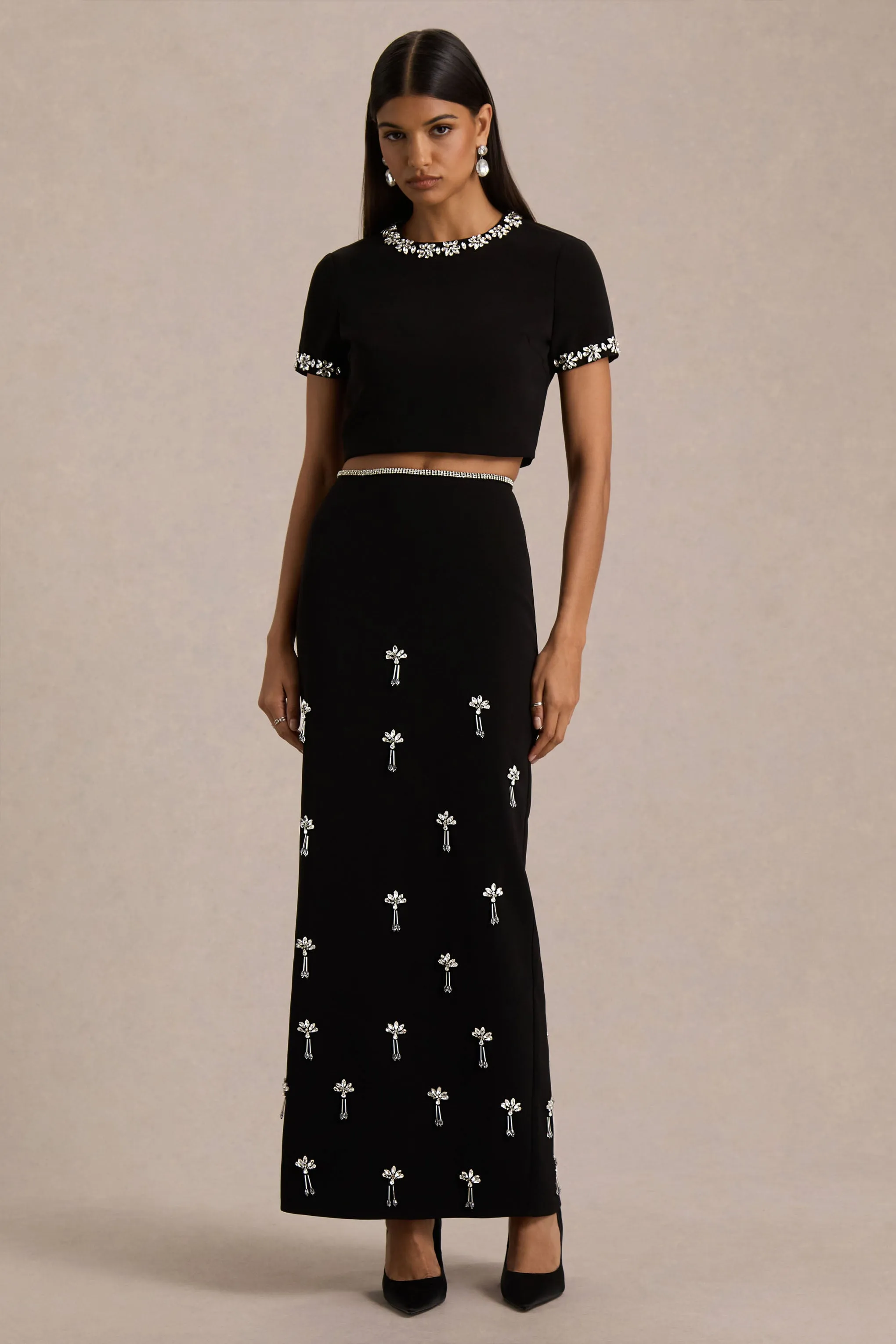 Aven | Black Hand-Embellished Maxi Skirt sold by Club L London product image thumbnail 5