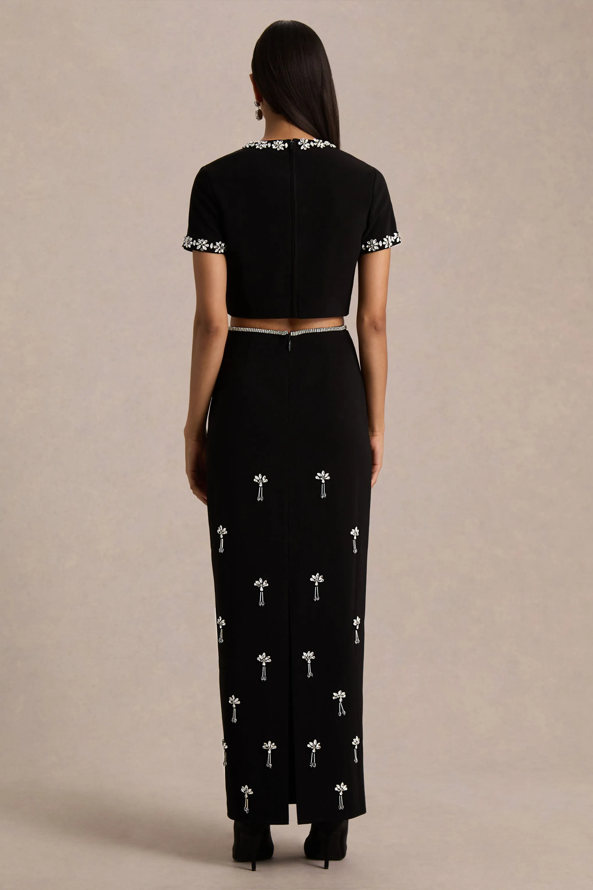 Aven | Black Hand-Embellished Maxi Skirt sold by Club L London product image thumbnail 2