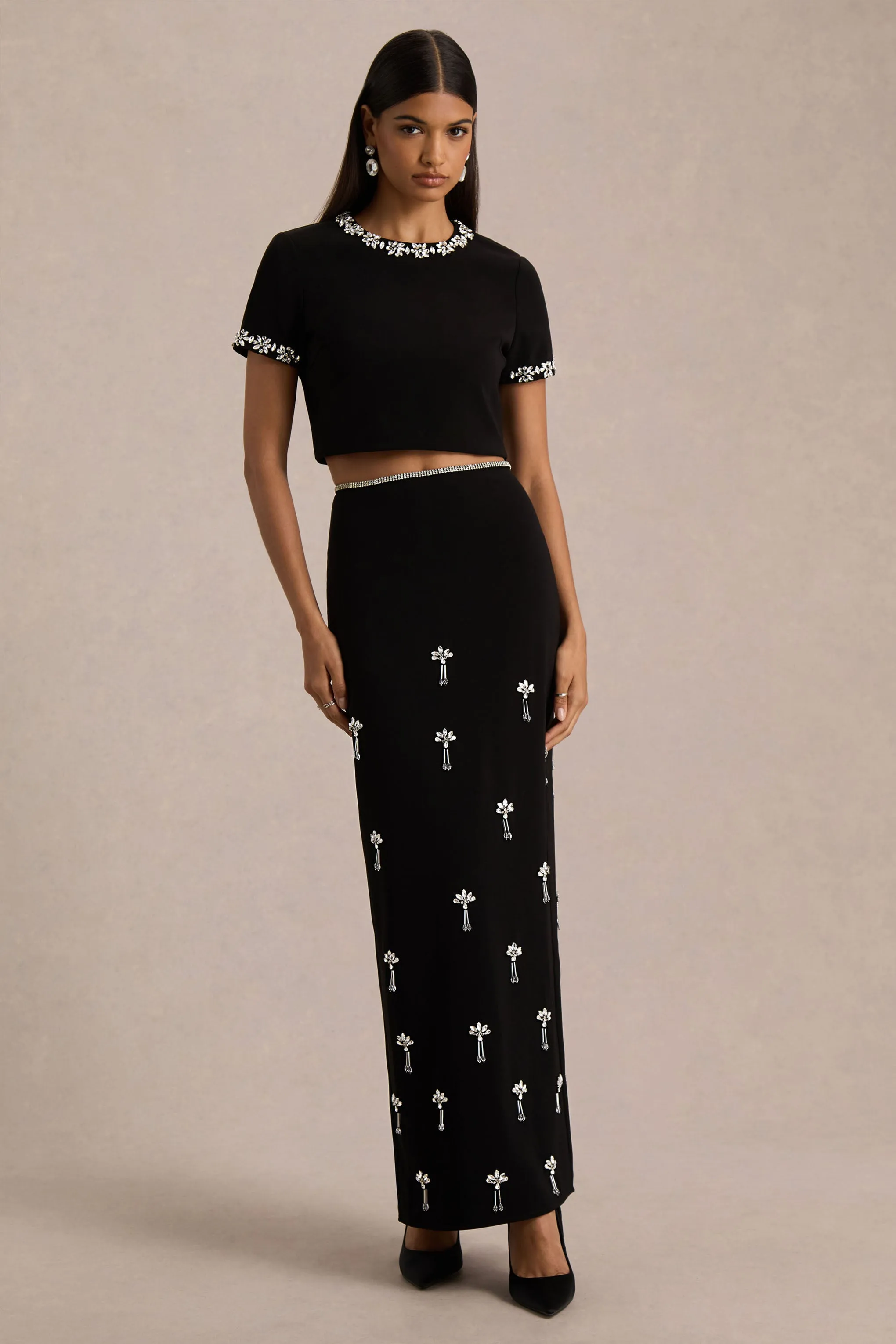 Aven | Black Hand-Embellished Maxi Skirt sold by Club L London product image thumbnail 4