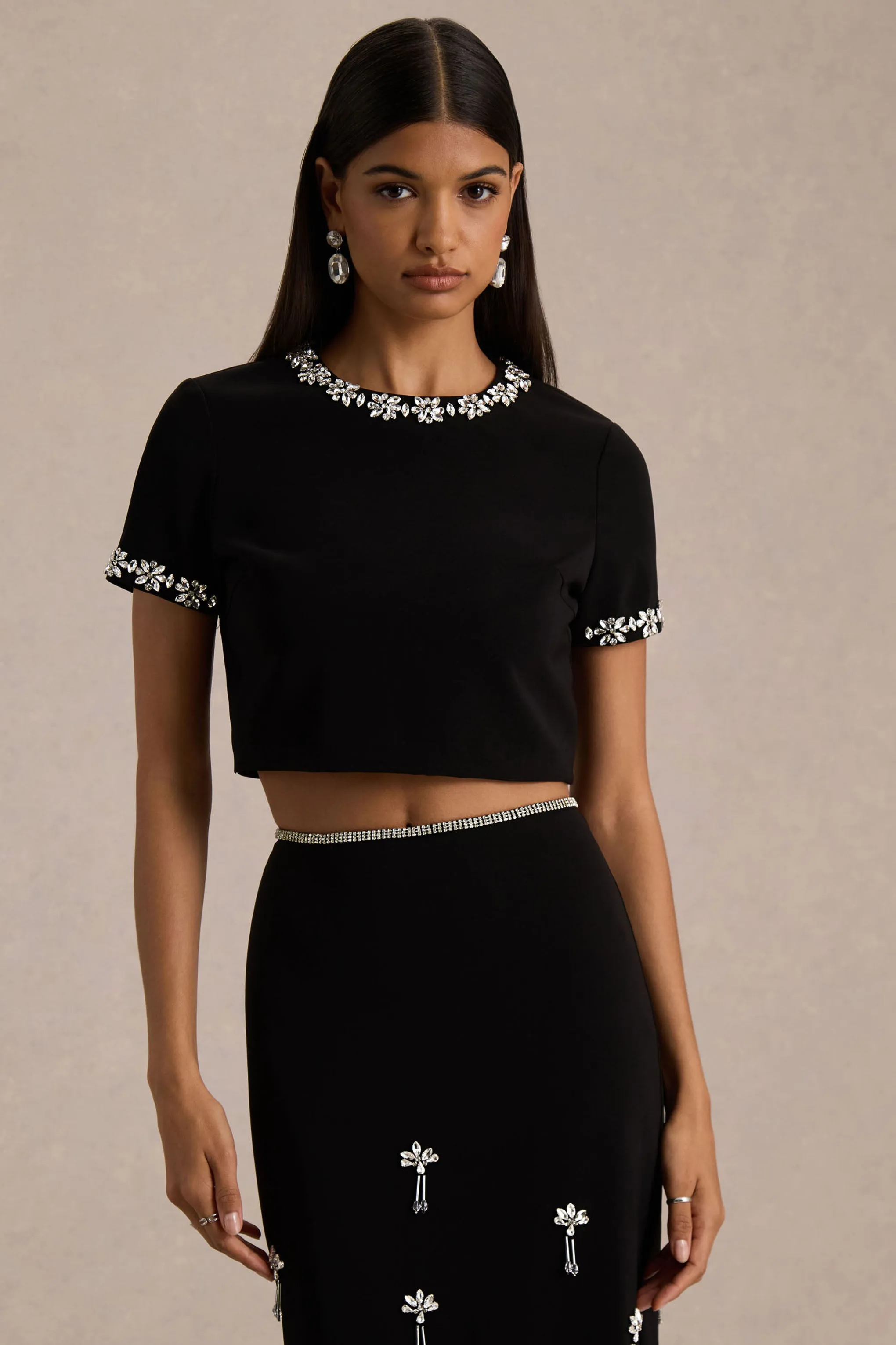 Salma | Black Hand-Embellished Top sold by Club L London product image thumbnail 4
