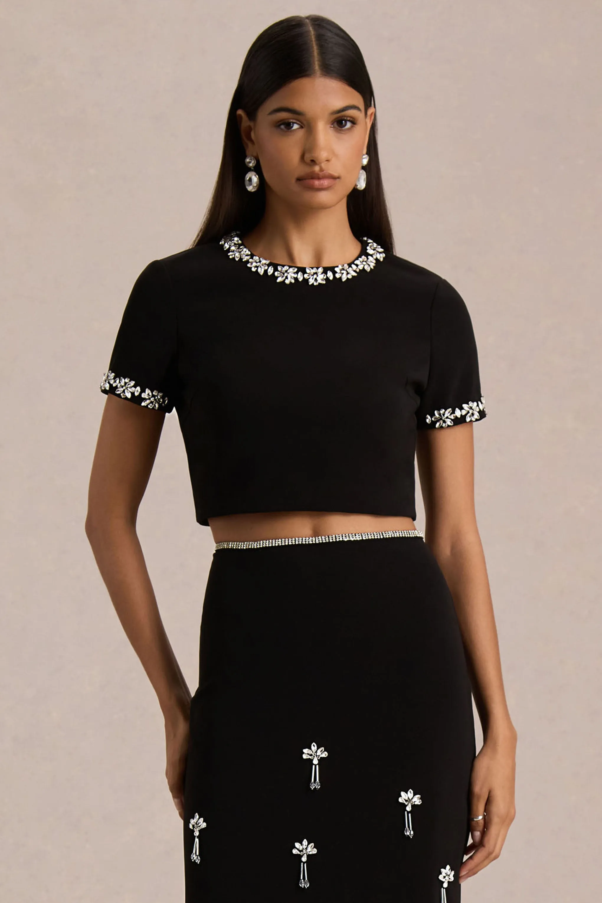 Salma | Black Hand-Embellished Top sold by Club L London