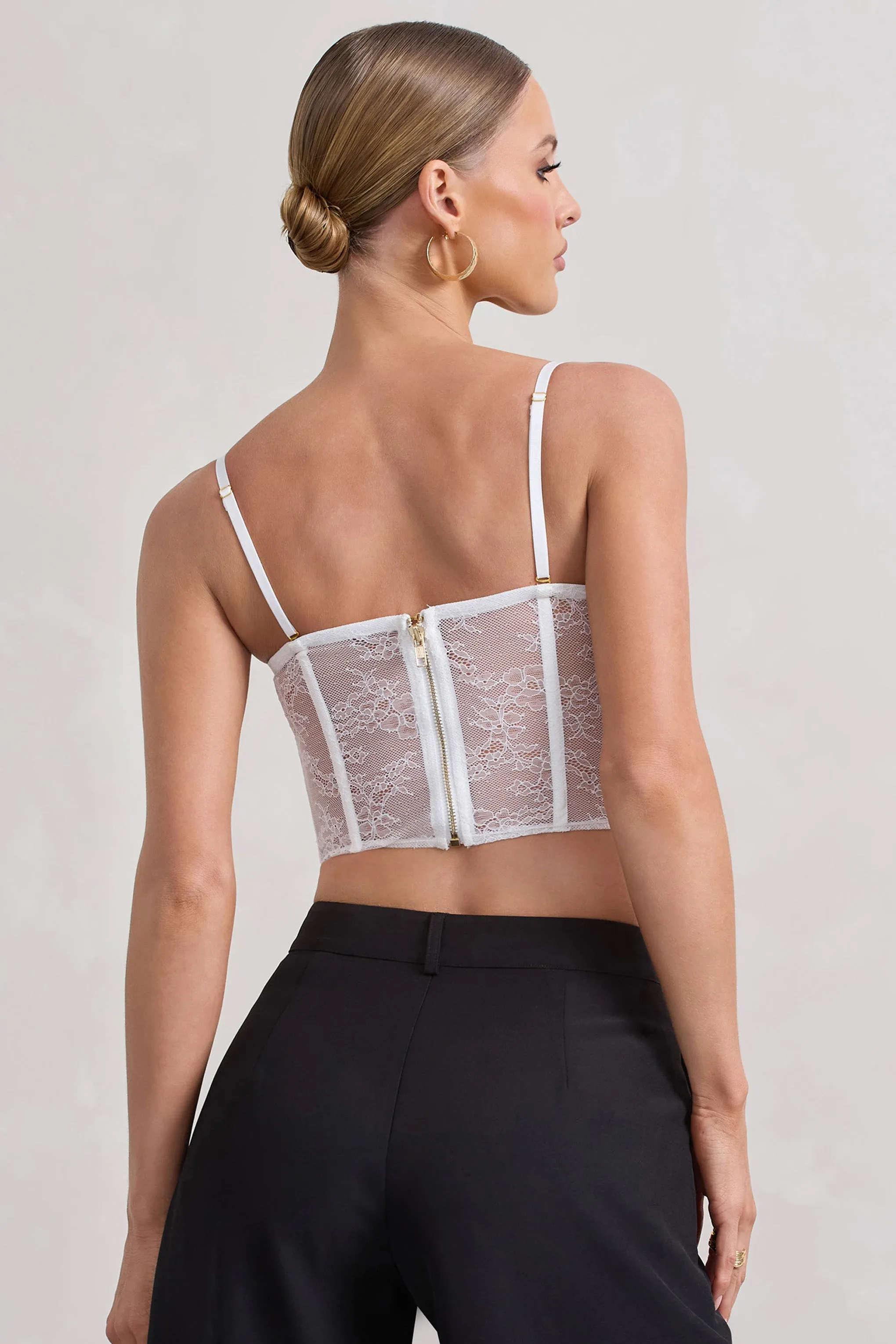 Imagination | White Lace Structured Corset Top sold by Club L London product image thumbnail 2