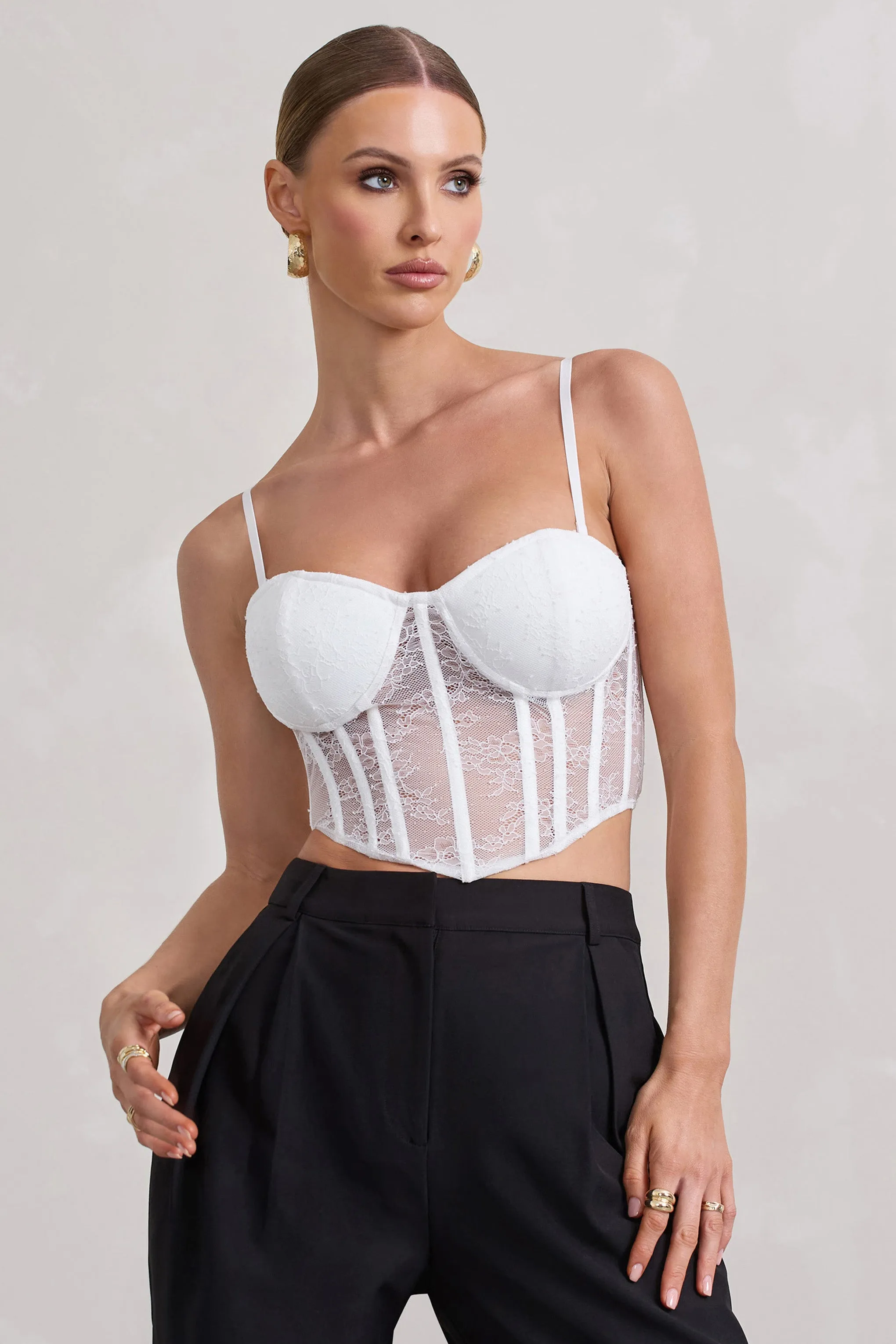 Imagination | White Lace Structured Corset Top sold by Club L London product image thumbnail 5