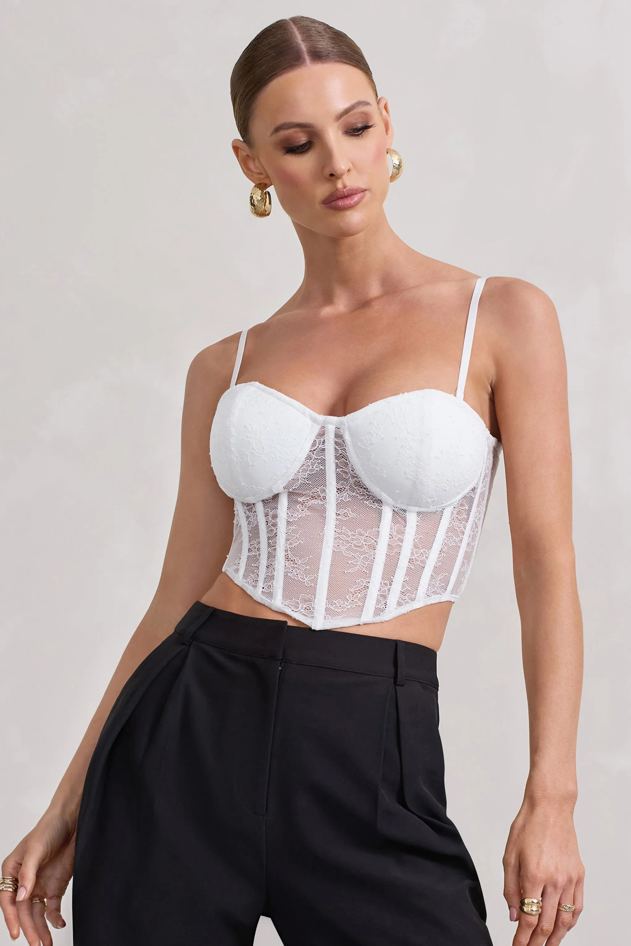 Imagination | White Lace Structured Corset Top sold by Club L London product image thumbnail 4