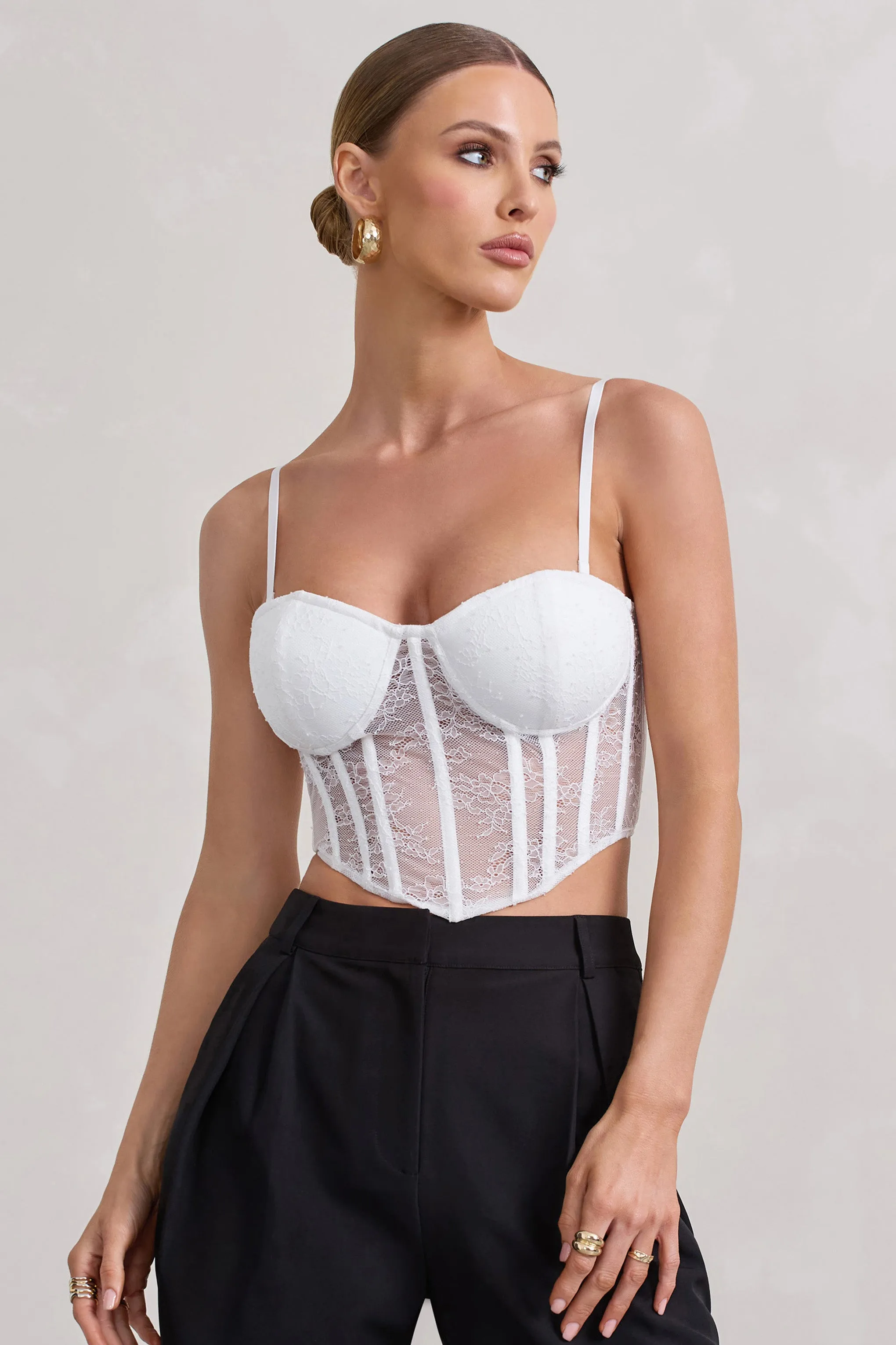Imagination | White Lace Structured Corset Top sold by Club L London