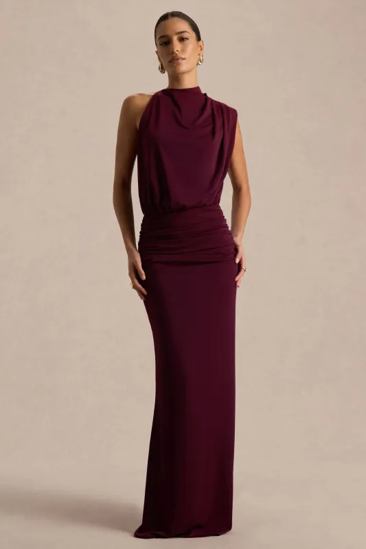 Umaira | Burgundy High-Neck Maxi Dress sold by Club L London