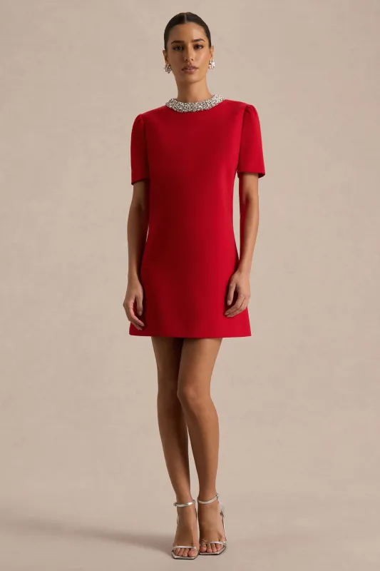 Jackie | Red Embellished High-Neck Mini Dress sold by Club L London
