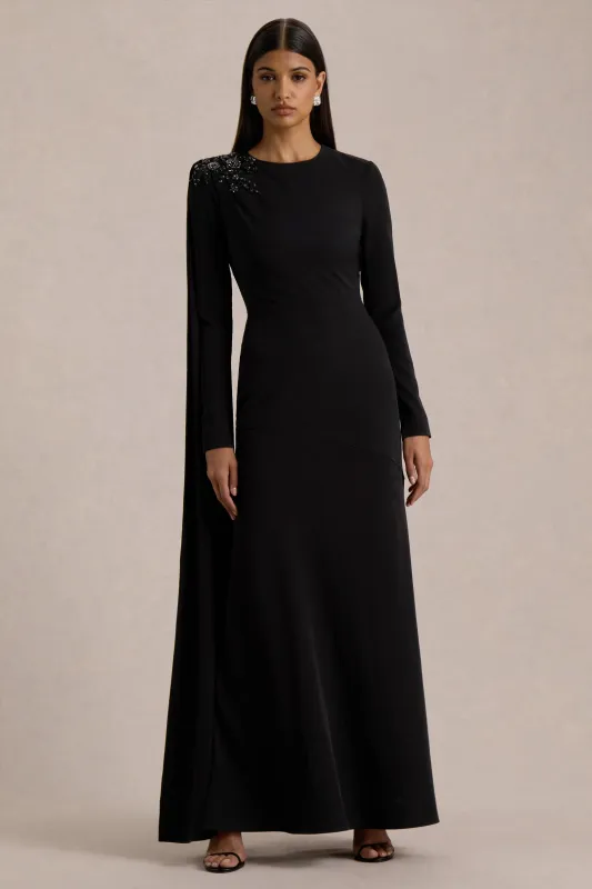 Reese | Black High-Neck Maxi Dress With Embellished Detail Sash sold by Club L London