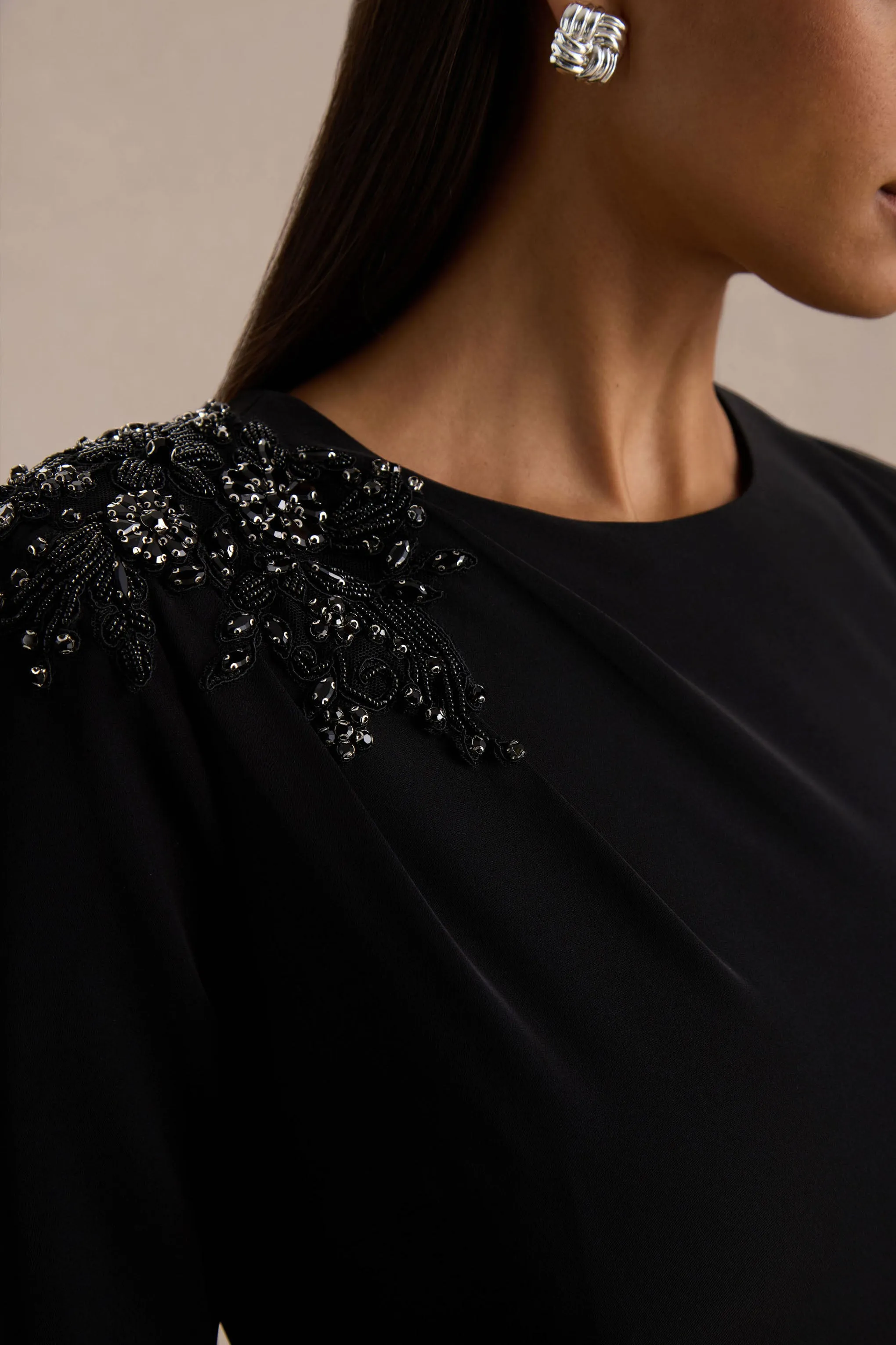 Reese | Black High-Neck Maxi Dress With Embellished Detail Sash sold by Club L London product image thumbnail 3