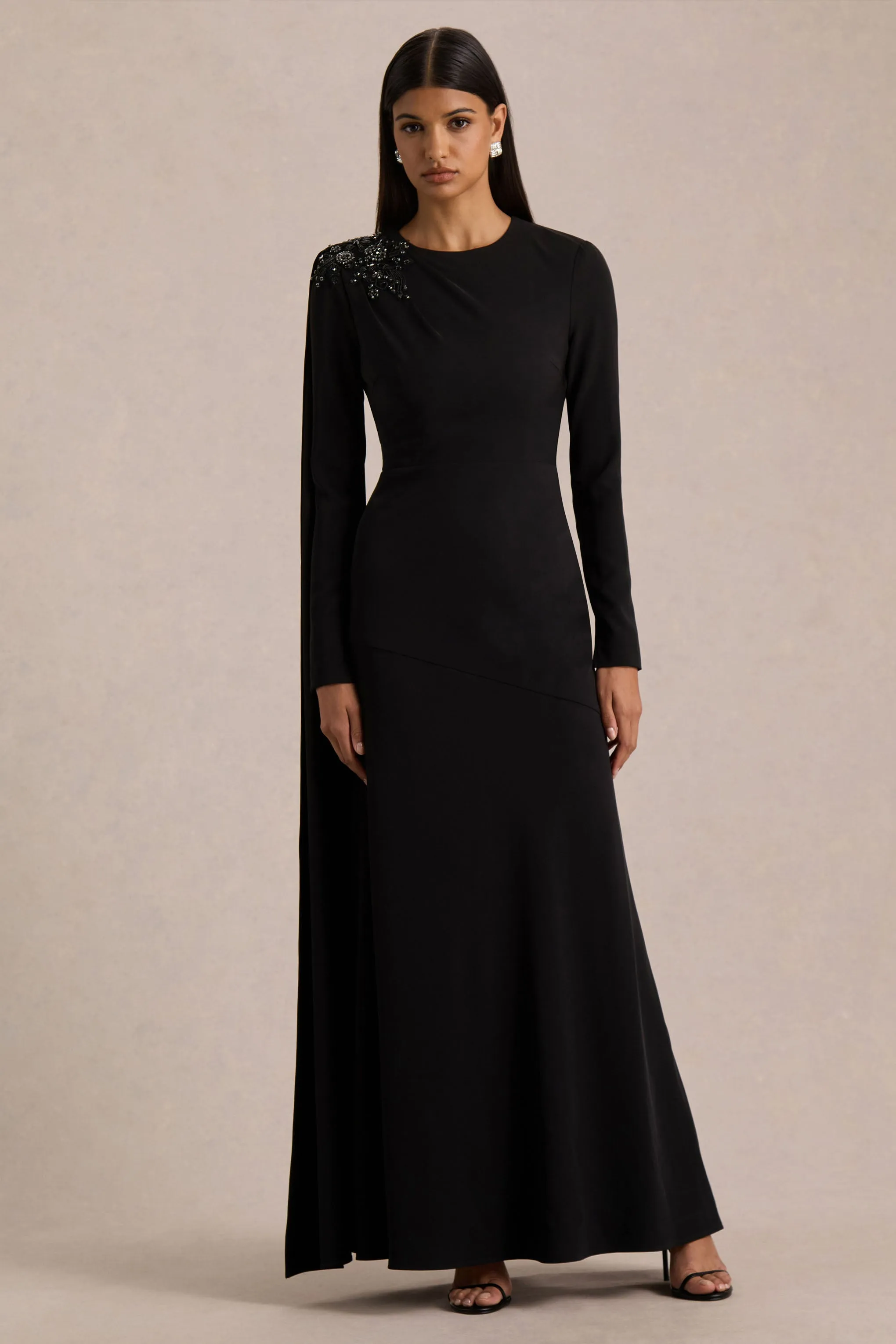 Reese | Black High-Neck Maxi Dress With Embellished Detail Sash sold by Club L London product image thumbnail 4