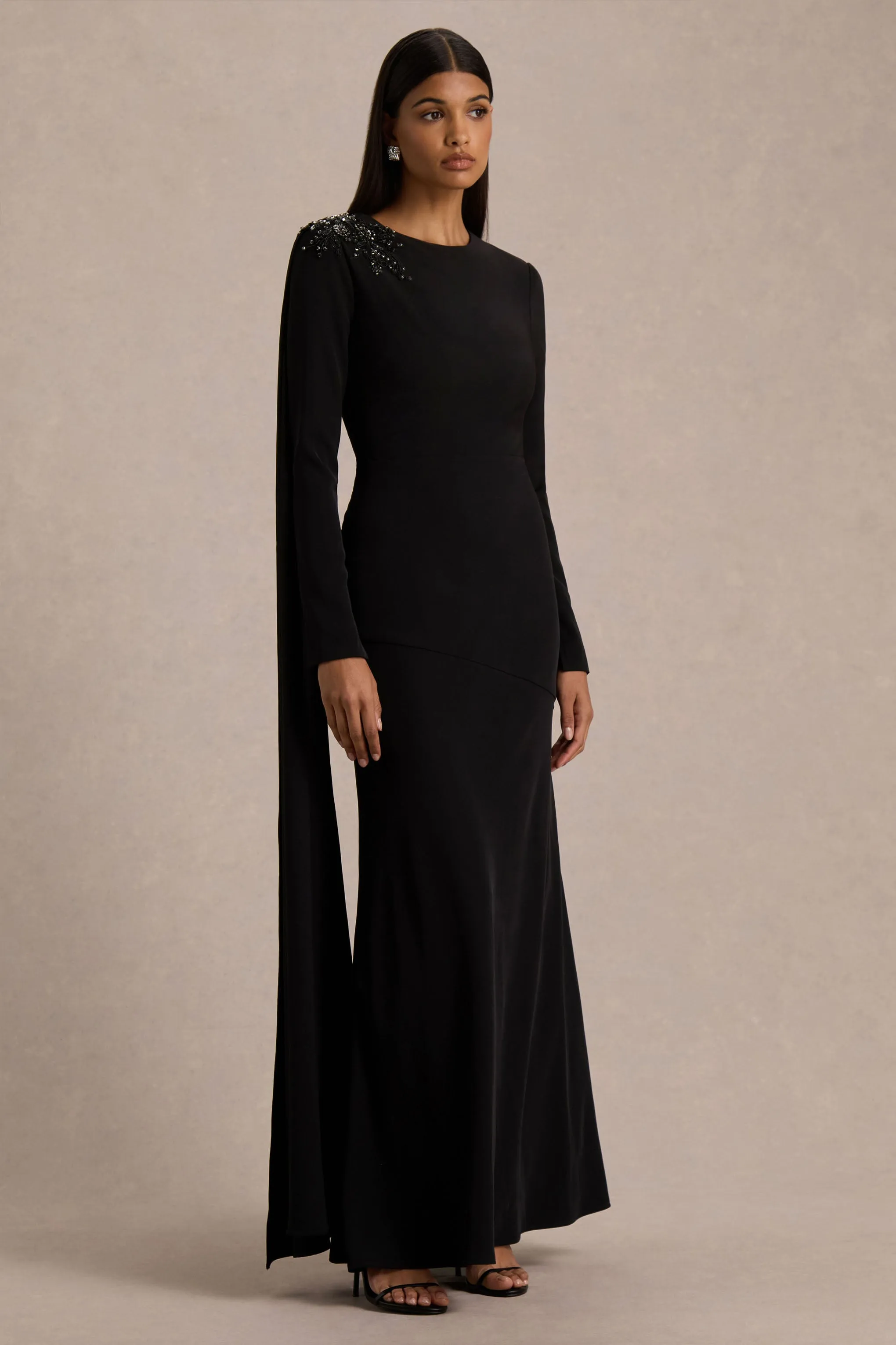 Reese | Black High-Neck Maxi Dress With Embellished Detail Sash sold by Club L London product image thumbnail 5