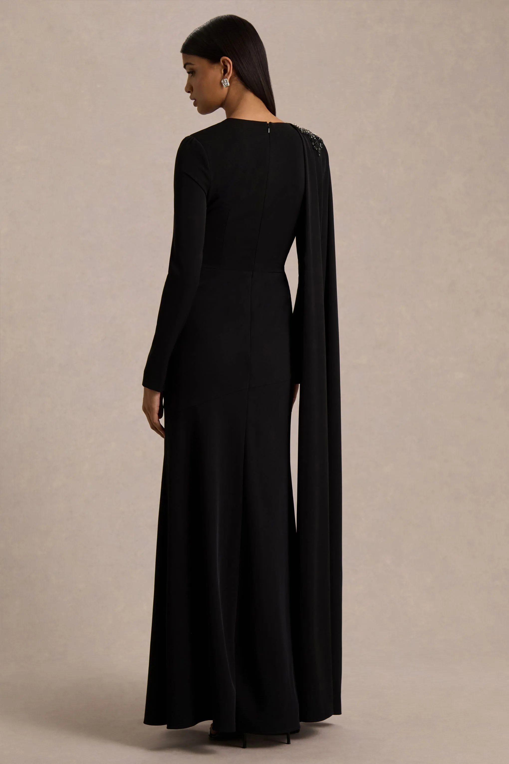 Reese | Black High-Neck Maxi Dress With Embellished Detail Sash sold by Club L London product image thumbnail 2