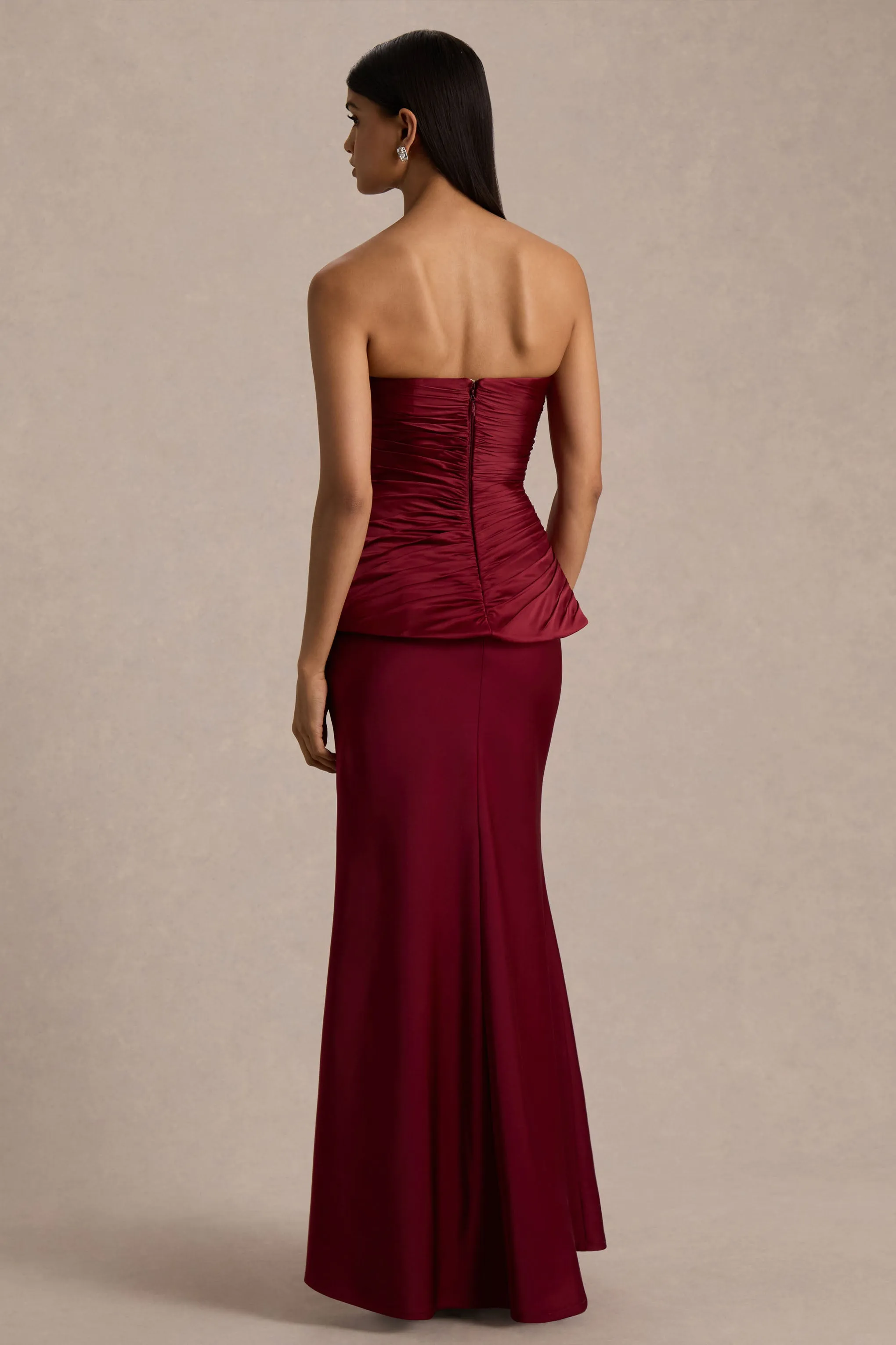 Milia | Burgundy Satin Hand-Embellished Strapless Corset Maxi Dress sold by Club L London product image thumbnail 2