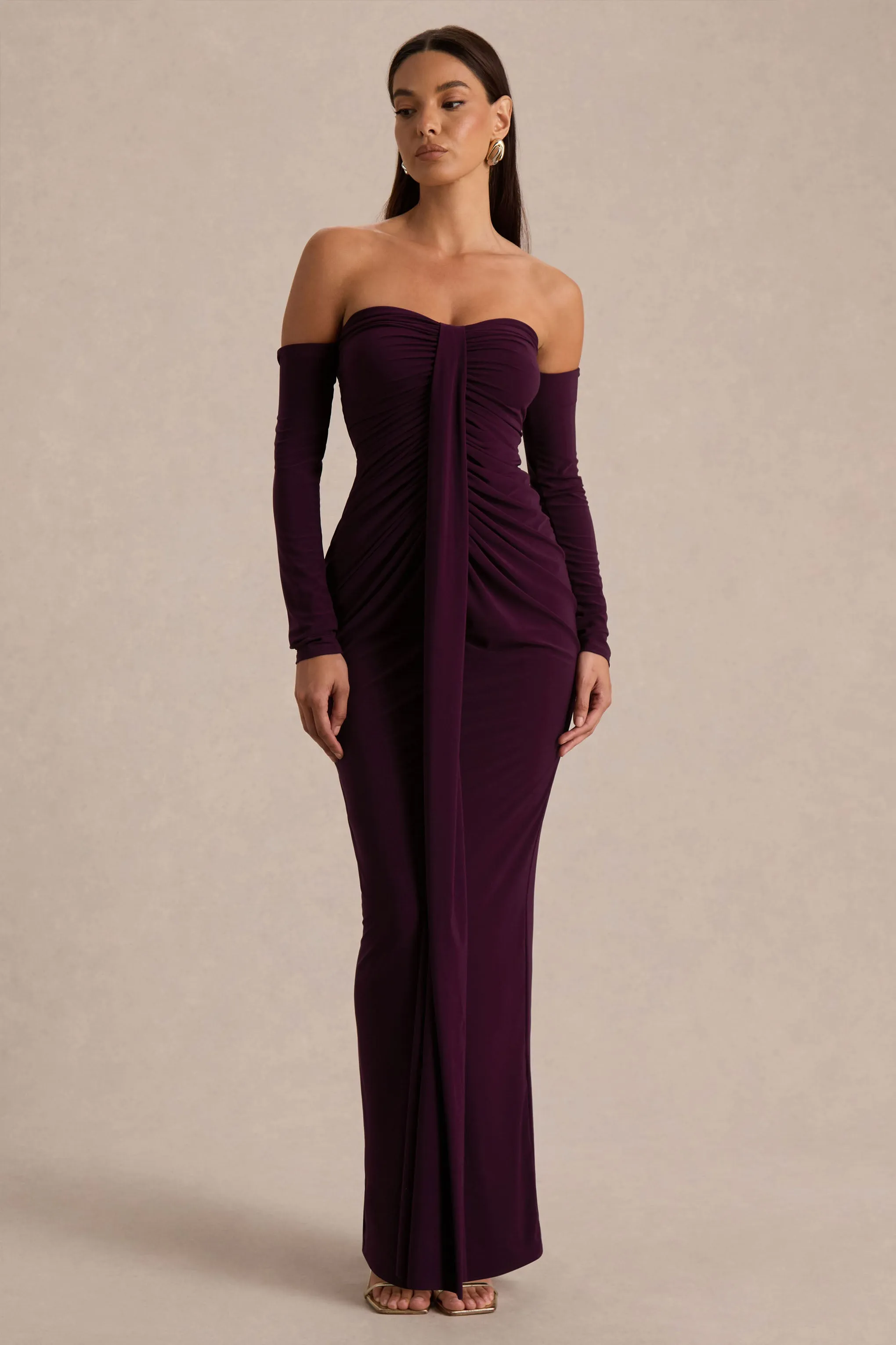 Harper | Plum Bardot-Neck Maxi Dress sold by Club L London product image thumbnail 5