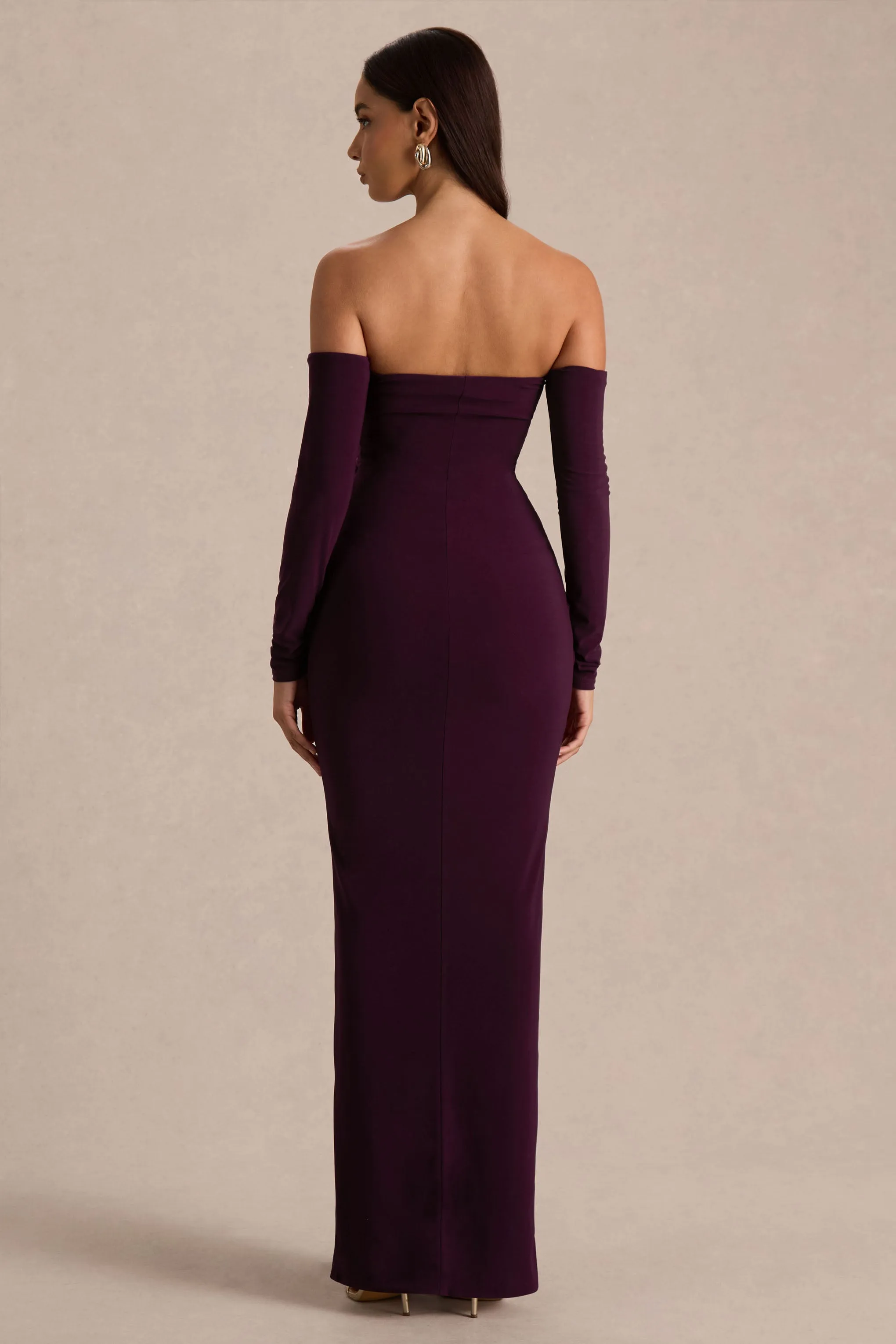 Harper | Plum Bardot-Neck Maxi Dress sold by Club L London product image thumbnail 2