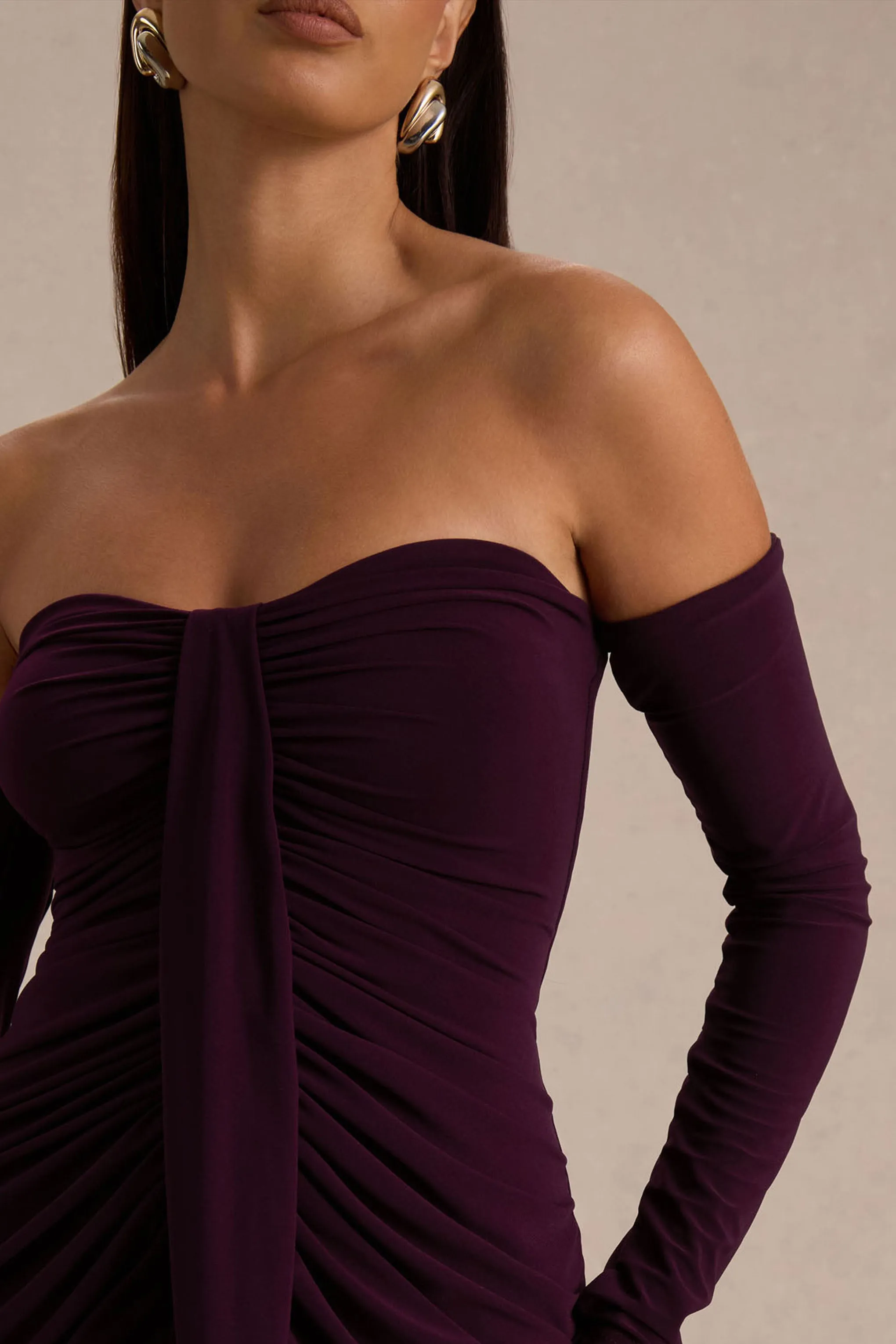 Harper | Plum Bardot-Neck Maxi Dress sold by Club L London product image thumbnail 3
