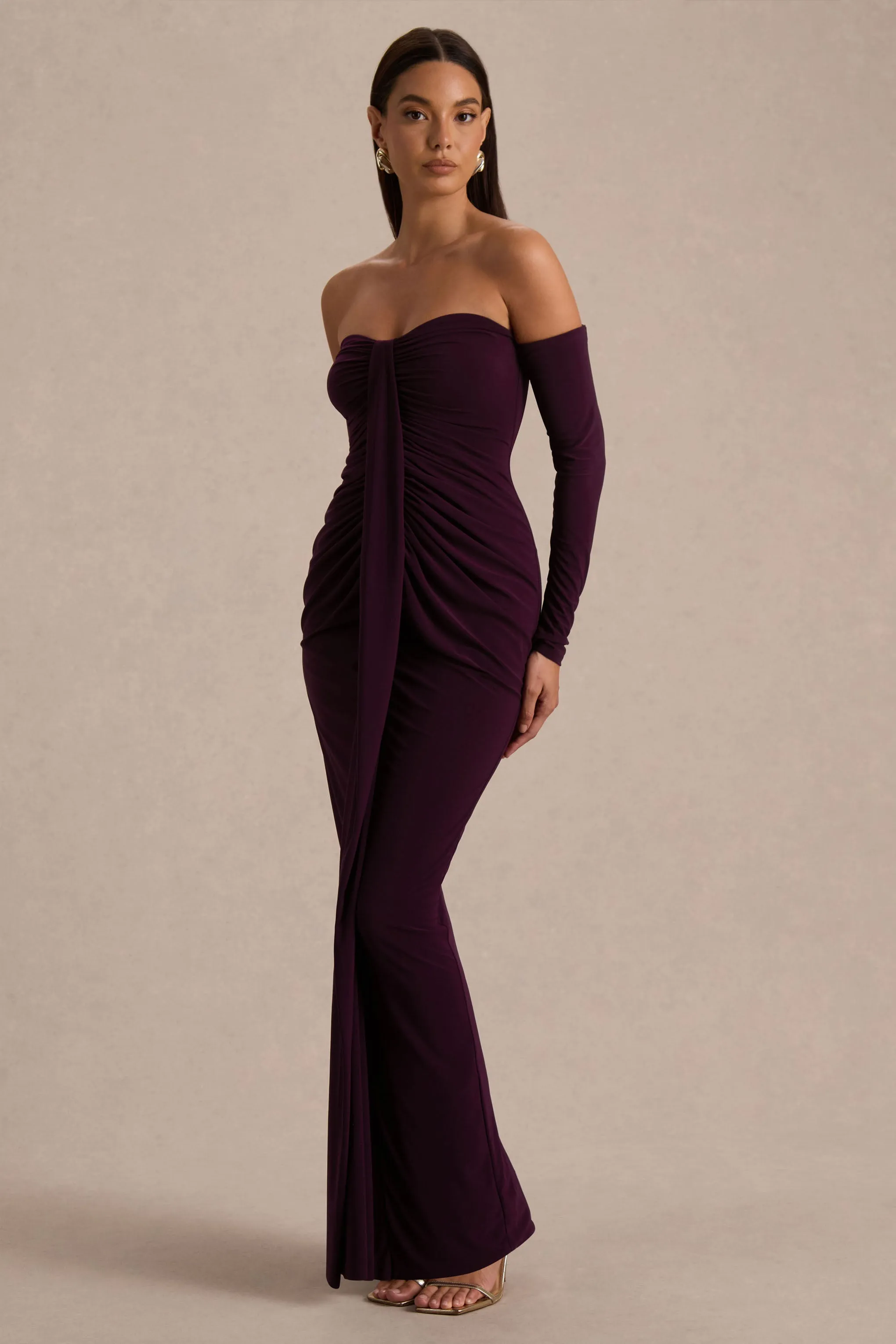 Harper | Plum Bardot-Neck Maxi Dress sold by Club L London product image thumbnail 4