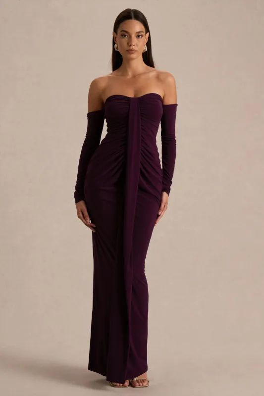 Harper | Plum Bardot-Neck Maxi Dress sold by Club L London