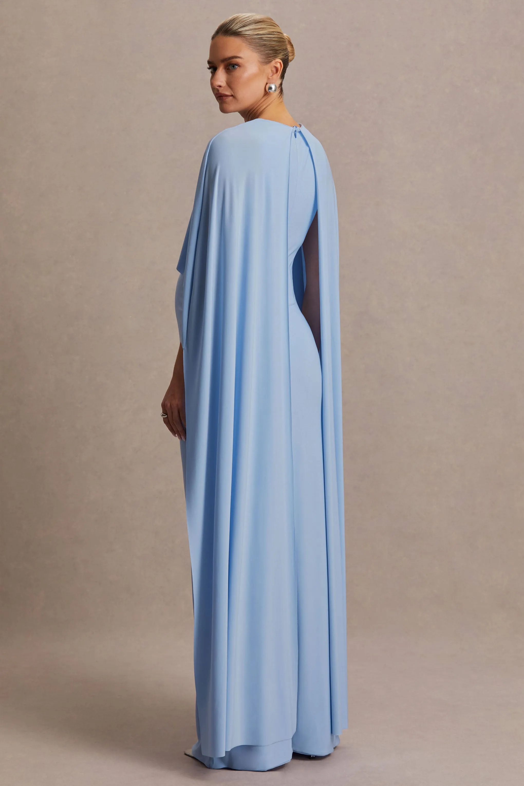 Padma | Powder Blue Draped Maternity Maxi Dress With Cape Sleeves sold by Club L London product image thumbnail 2