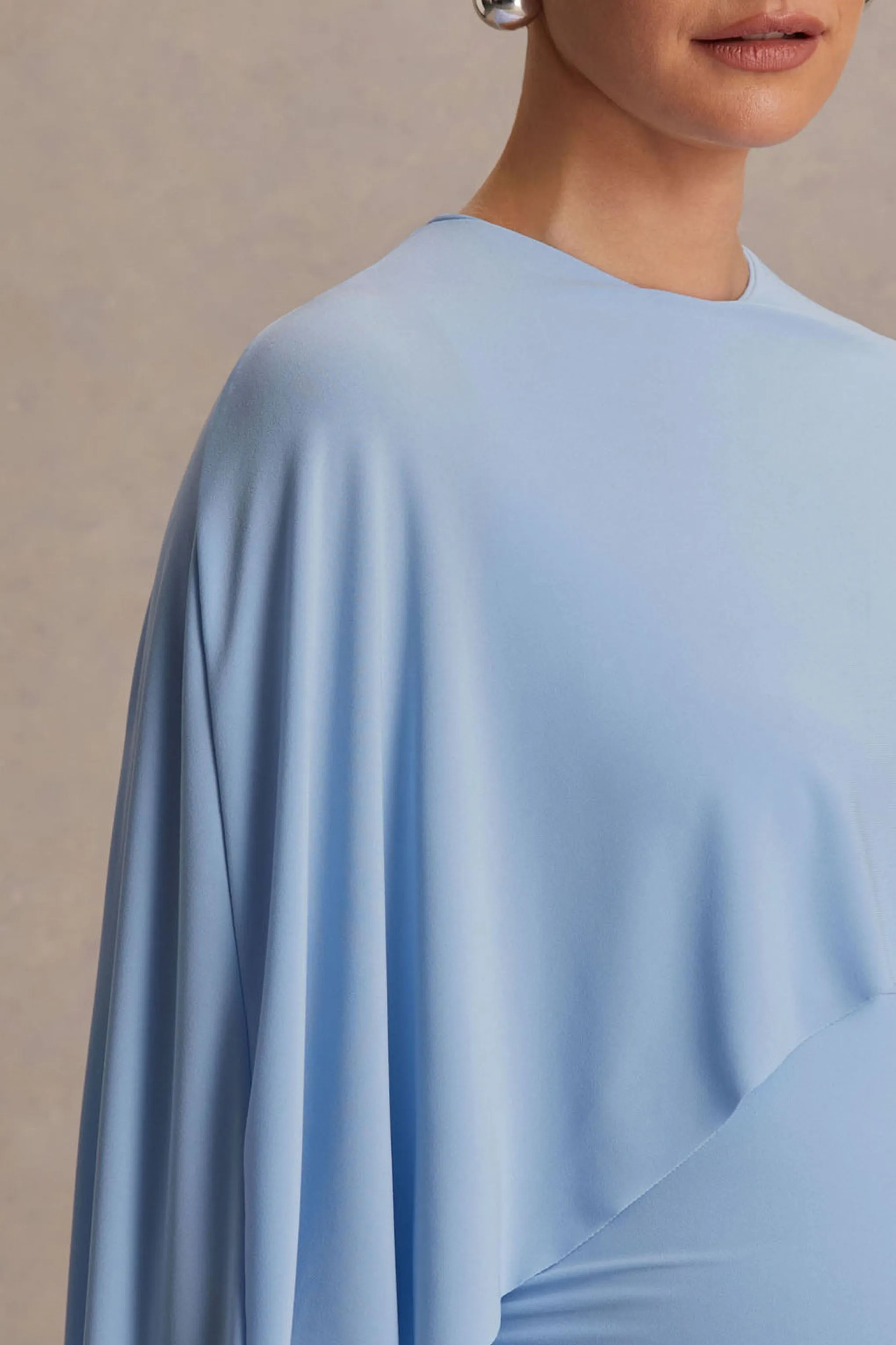 Padma | Powder Blue Draped Maternity Maxi Dress With Cape Sleeves sold by Club L London product image thumbnail 3