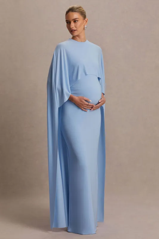 Padma | Powder Blue Draped Maternity Maxi Dress With Cape Sleeves sold by Club L London