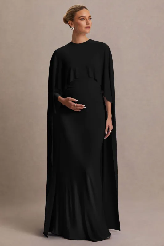Padma | Black Draped Maternity Maxi Dress With Cape Sleeves sold by Club L London
