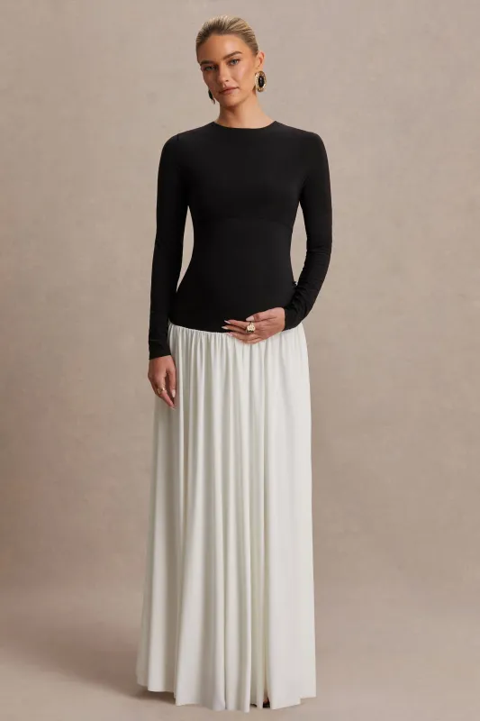 Monroe | Black And White Crew-Neck Maternity Maxi Dress With Drop-Waist made by Club L London