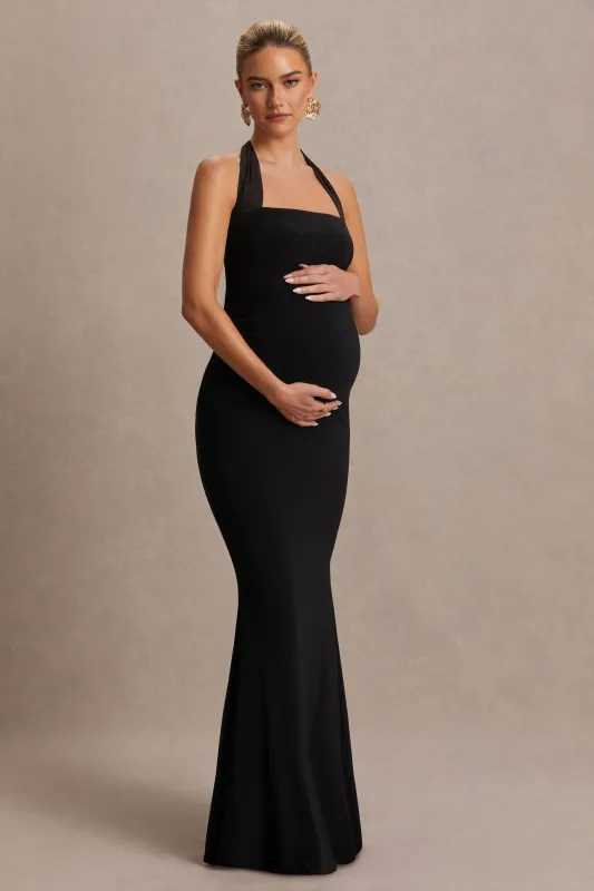 Avielle | Black Halter-Neck Maternity Maxi Dress sold by Club L London